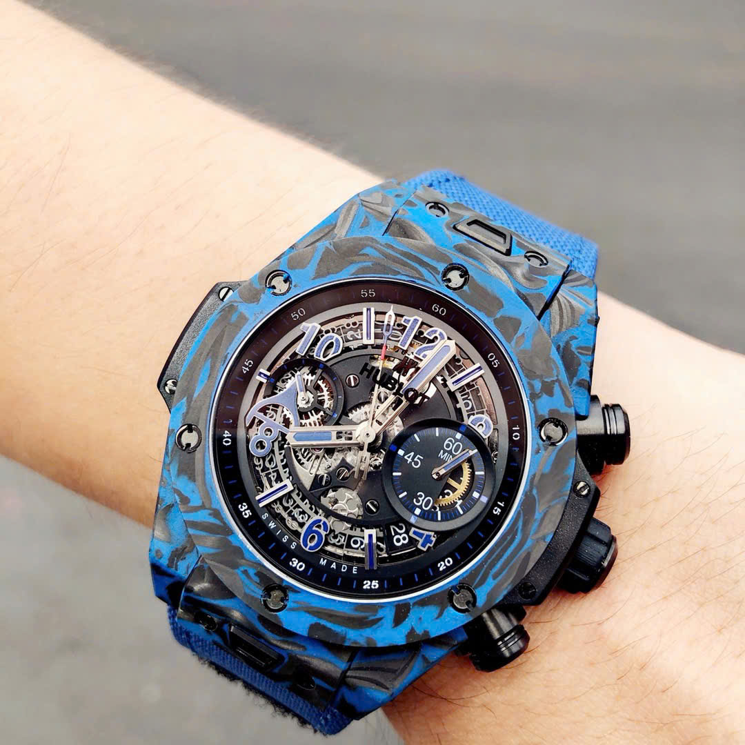 Hublot Big Bang Unico Blue Carbon Replica Watches Best Quality Fabric Strap 45mm - Top club
