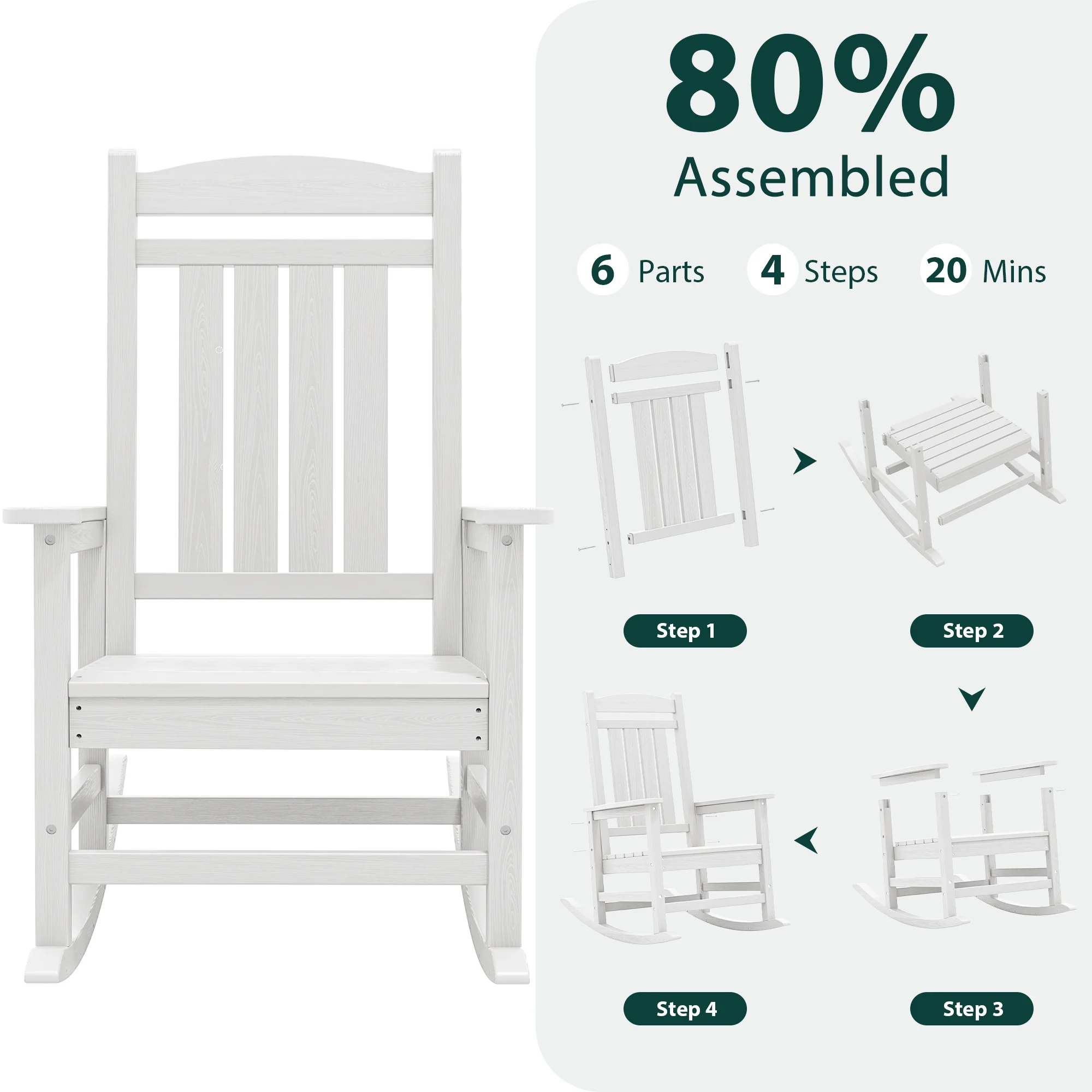 KINGYES HDPE Outdoor Rocking Chairs Set of 2,HDPE Patio Rocker for Porch,Black - Image 17