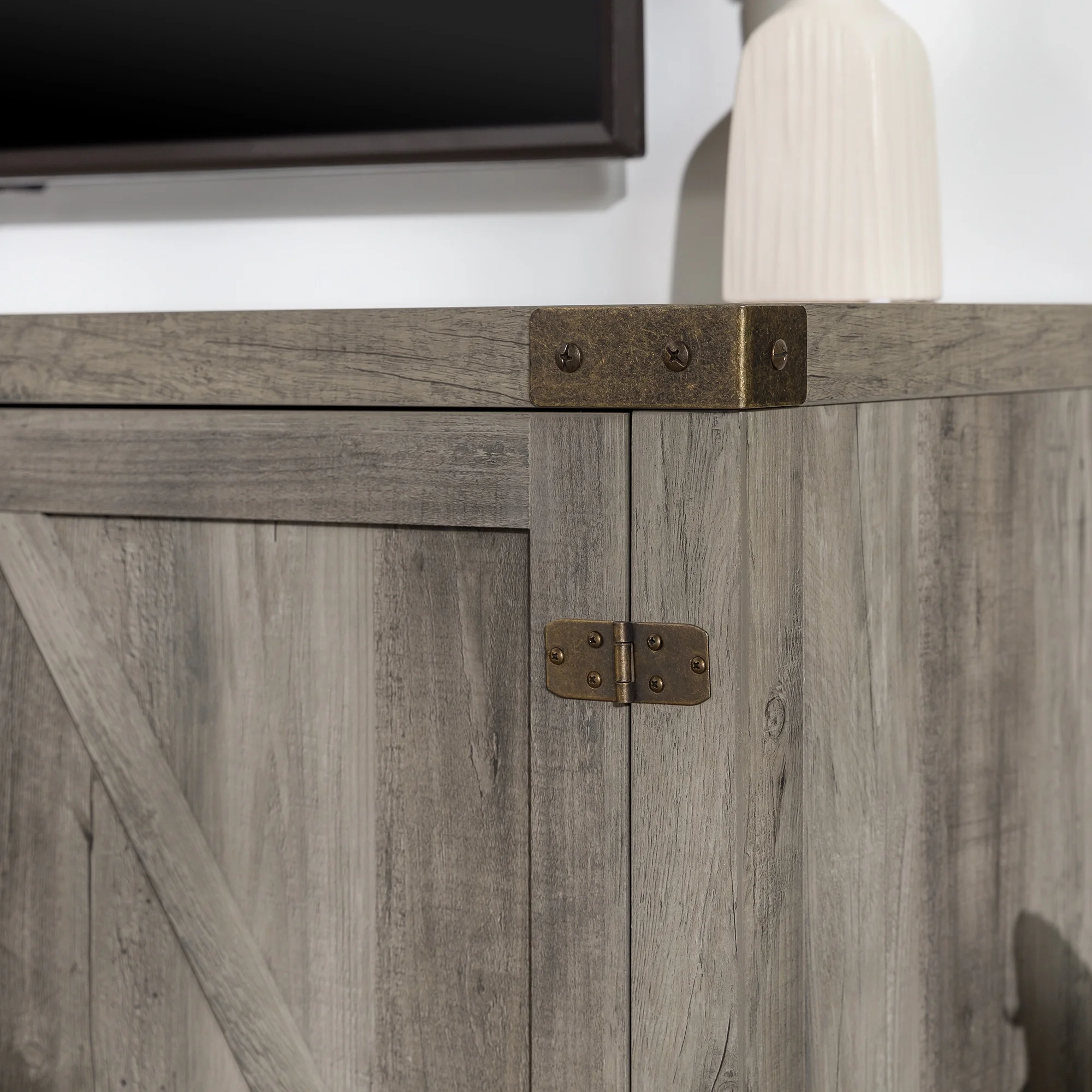Walker Edison Modern Farmhouse Barn Door TV Stand for TVs up to 65", Grey Wash - Image 6