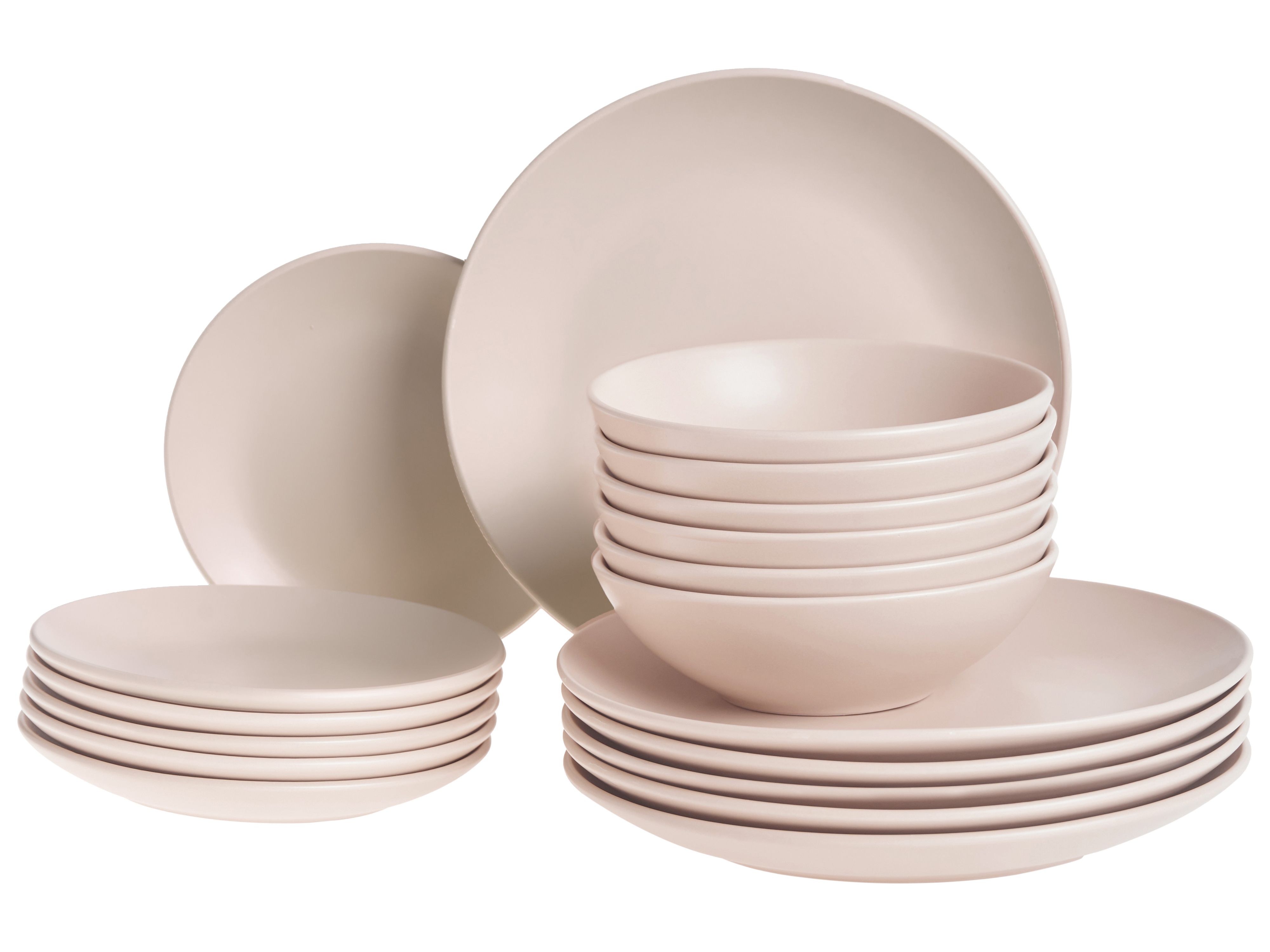 Set of 18 Dinnerware VIVANI Stoneware Light Beige