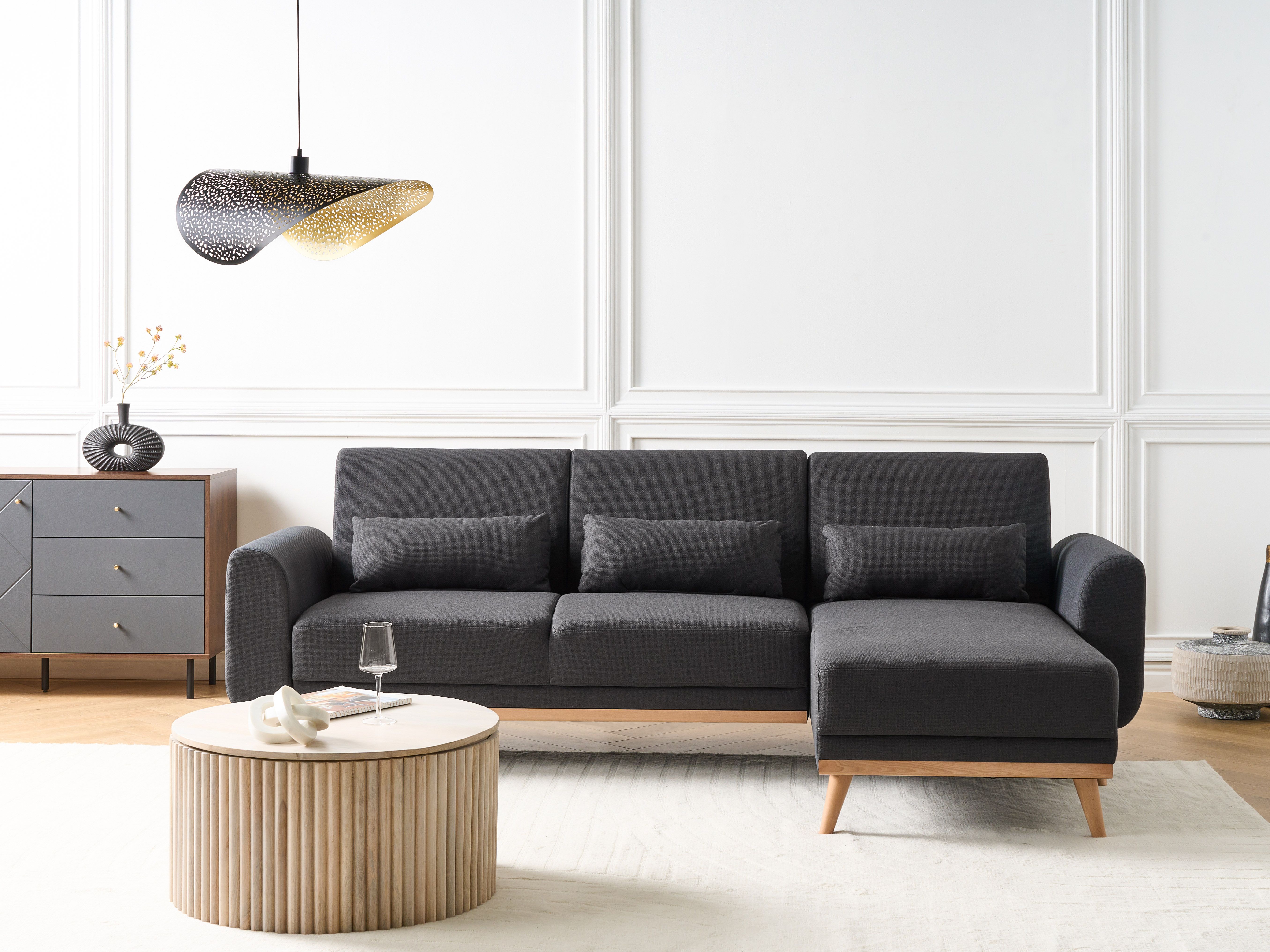 Corner Sofa Bed 3 Seater OLLSTA Fabric Black Left Hand