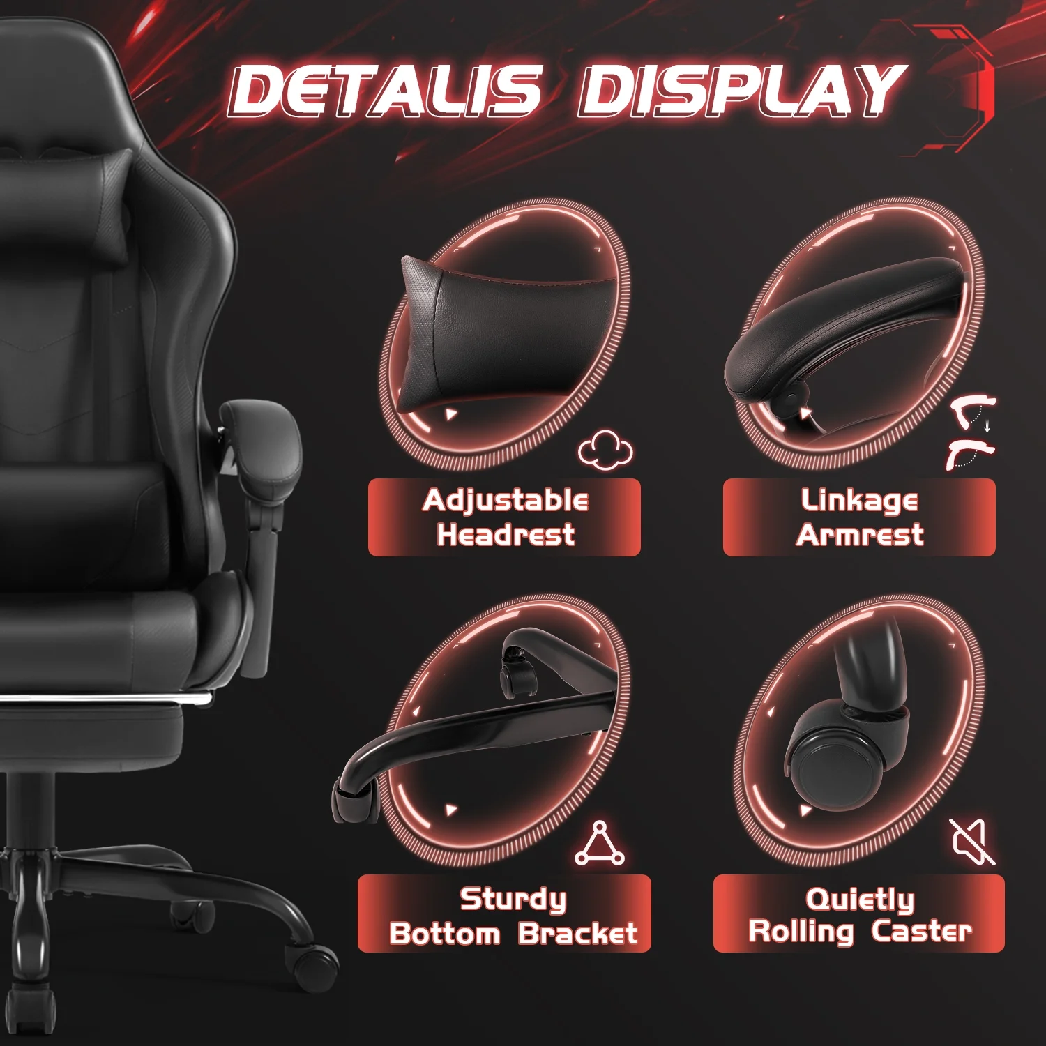 Lacoo PU Leather Gaming Chair Massage Ergonomic Gamer Chair Height Adjustable Computer Chair with Footrest & Lumbar Support, White - Image 57