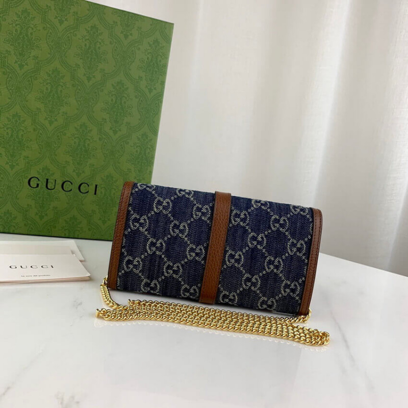 Replica Gucci Jackie 1961 Chain Wallet 652681 In Blue Denim1:1High-quality replica