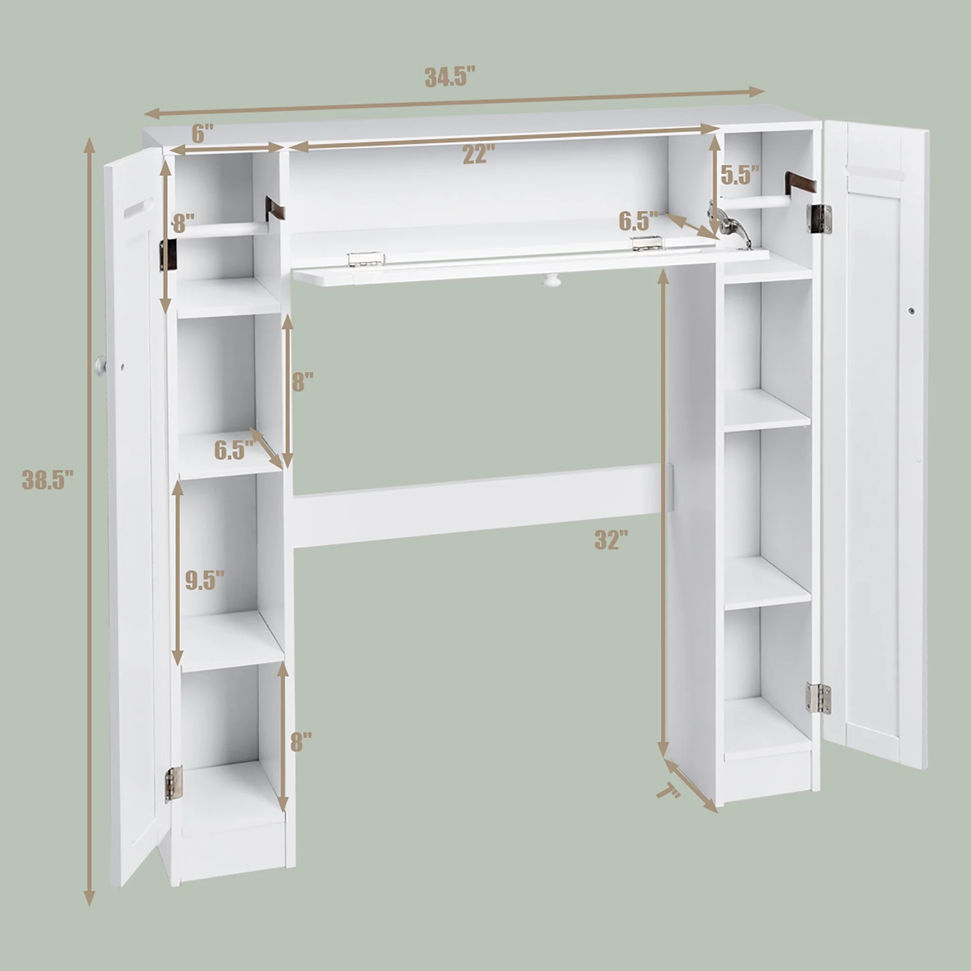 Costway Over the Toilet Storage Wooden Cabinet Drop Door Spacesaver Bathroom White