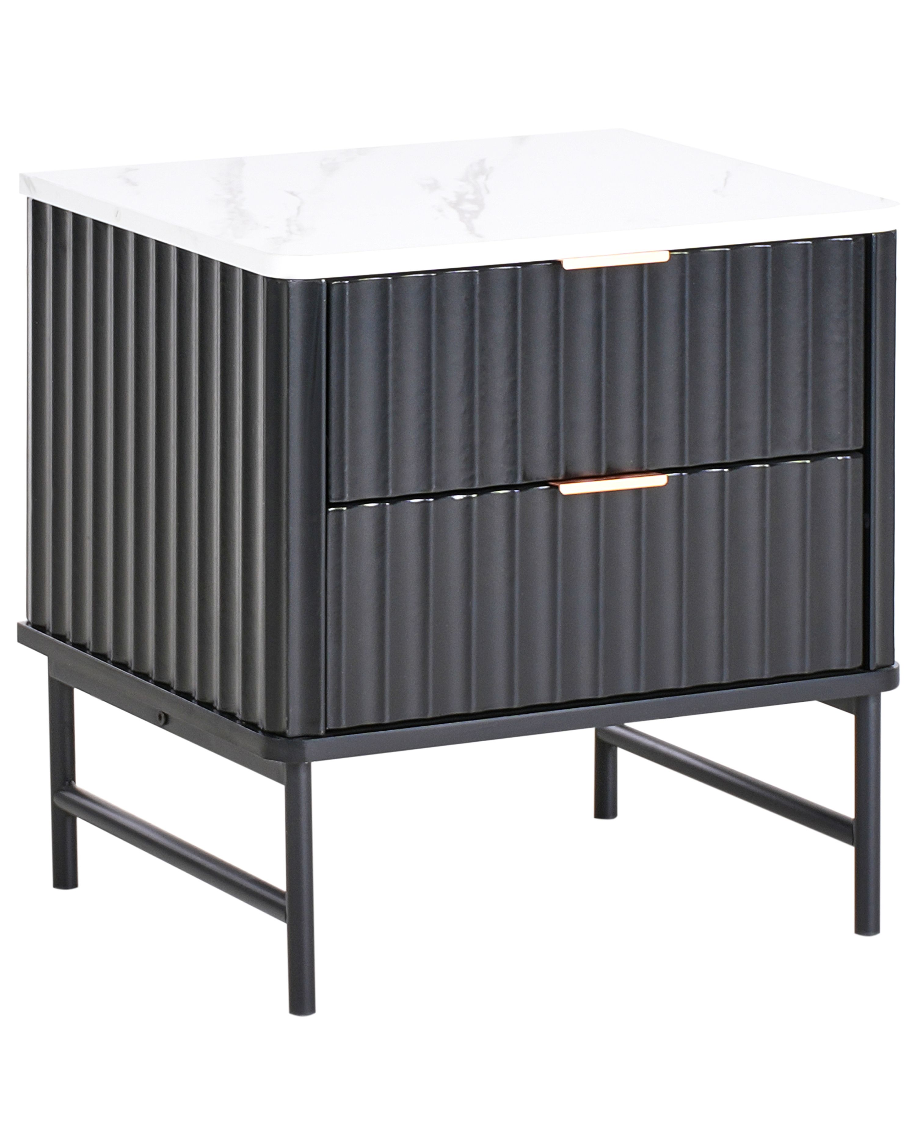2 Drawer Bedside Table GLASTONBURY Marble/ Black
