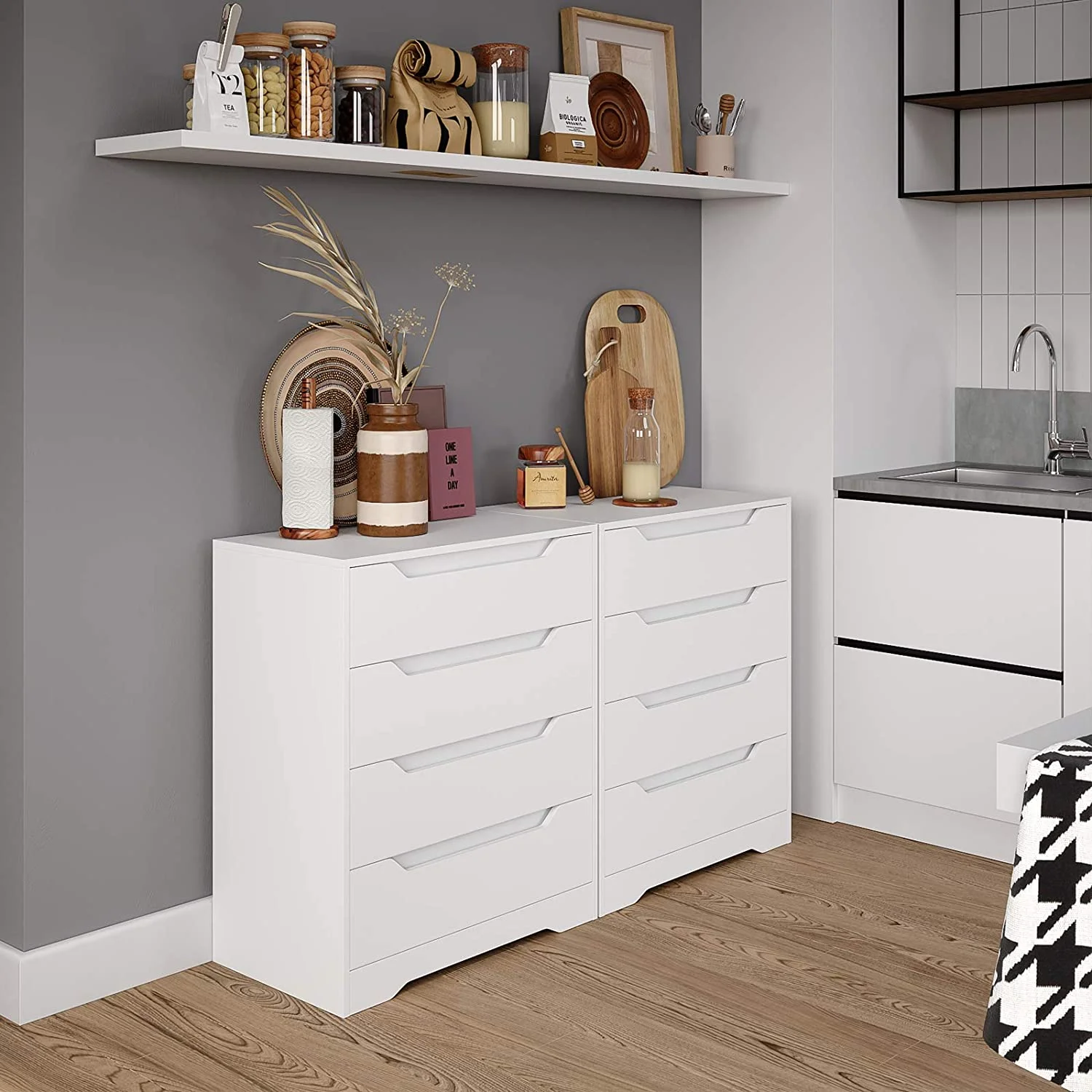 Homfa 4 Large Drawers Dresser, Modern Wood Chest of Drawers for Bedroom Hallway Living Room, White - Image 9