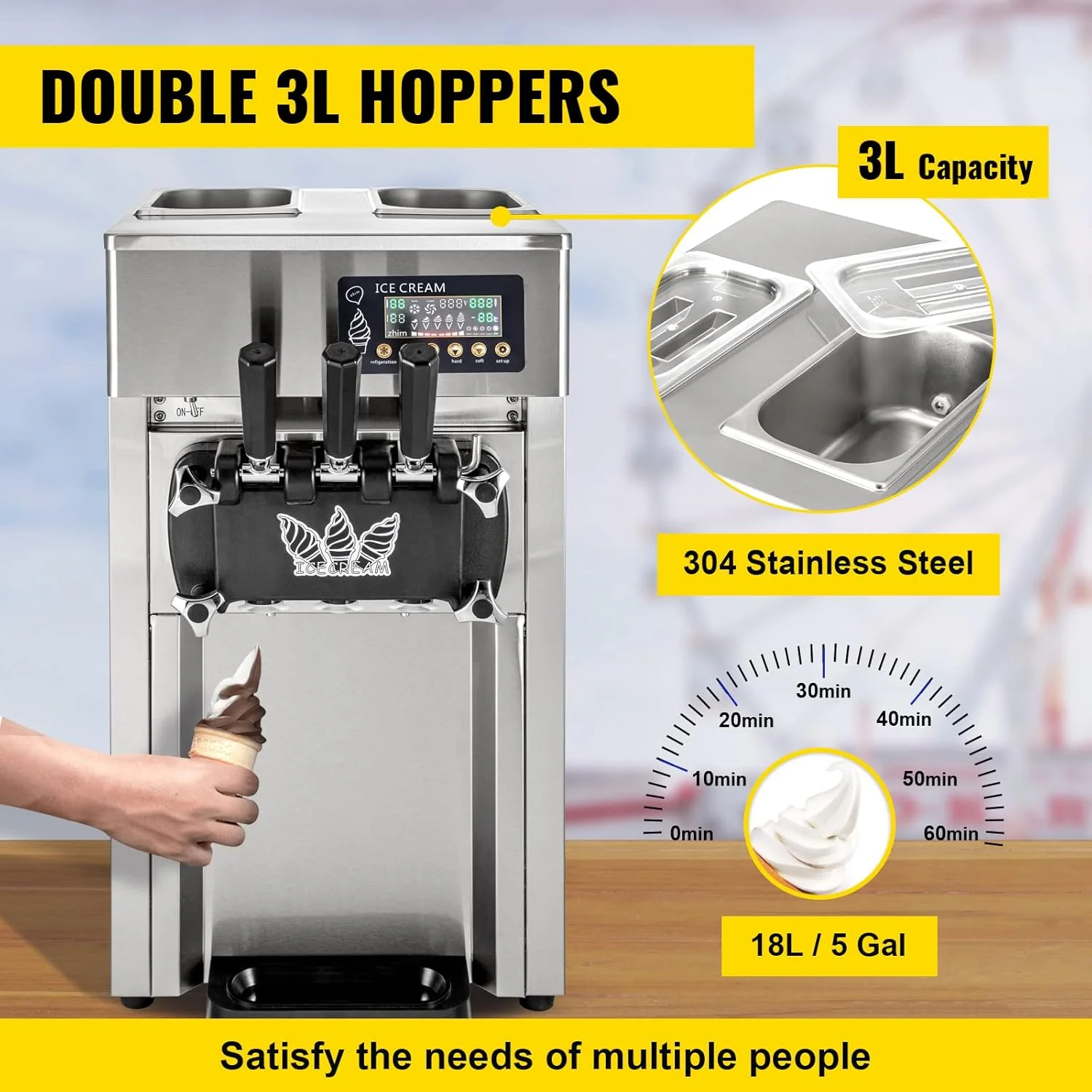 SIHAO 1200W Commercial Ice Cream Machine Countertop 18L/H Soft Serve Ice Cream Maker with LED Display - Image 10