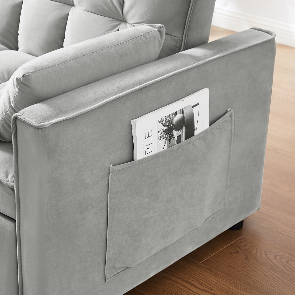 Convertible Sofa Bed,3-in-1 Sleeper Sofa with Pull Out Bed,Velvet Highly Elastic Sponge Futon Couch Loveseat with Adjustable Backrest and 2 Pillows for Living Room,Gray - Image 14