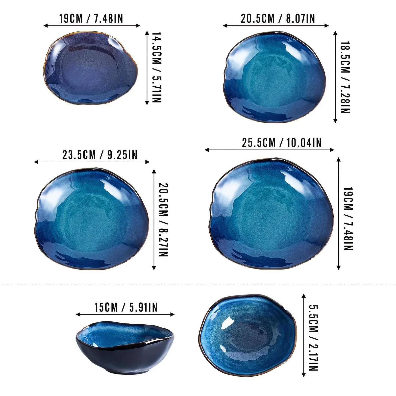 TAUFIKT 16pcs Nordic-style Ceramic Tableware Set, Blue Irregular Artistic Design Dinnerware
