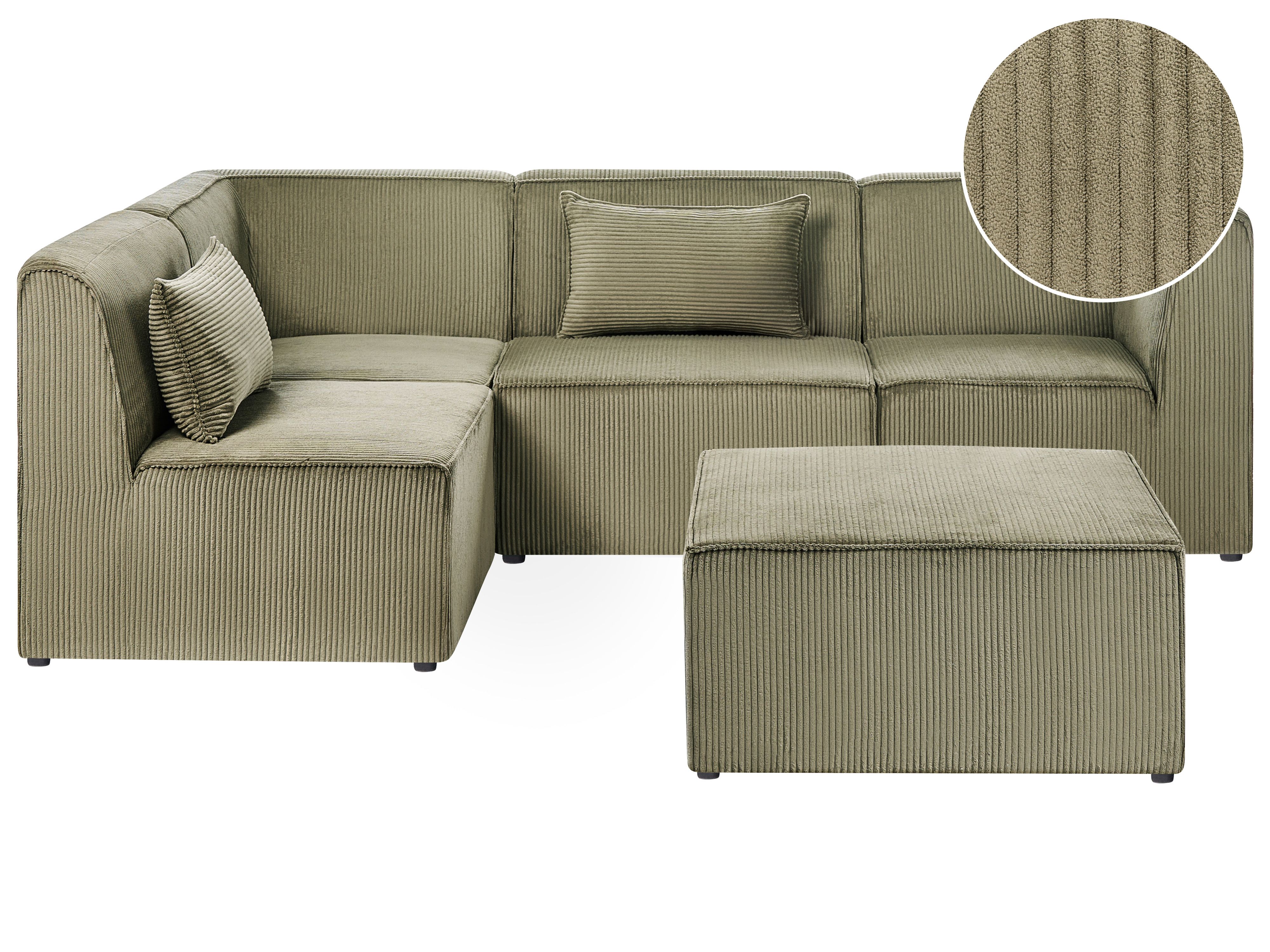 Modular Corner Sofa 4 Seater LEMVIG Corduroy Green with Ottoman Right Hand