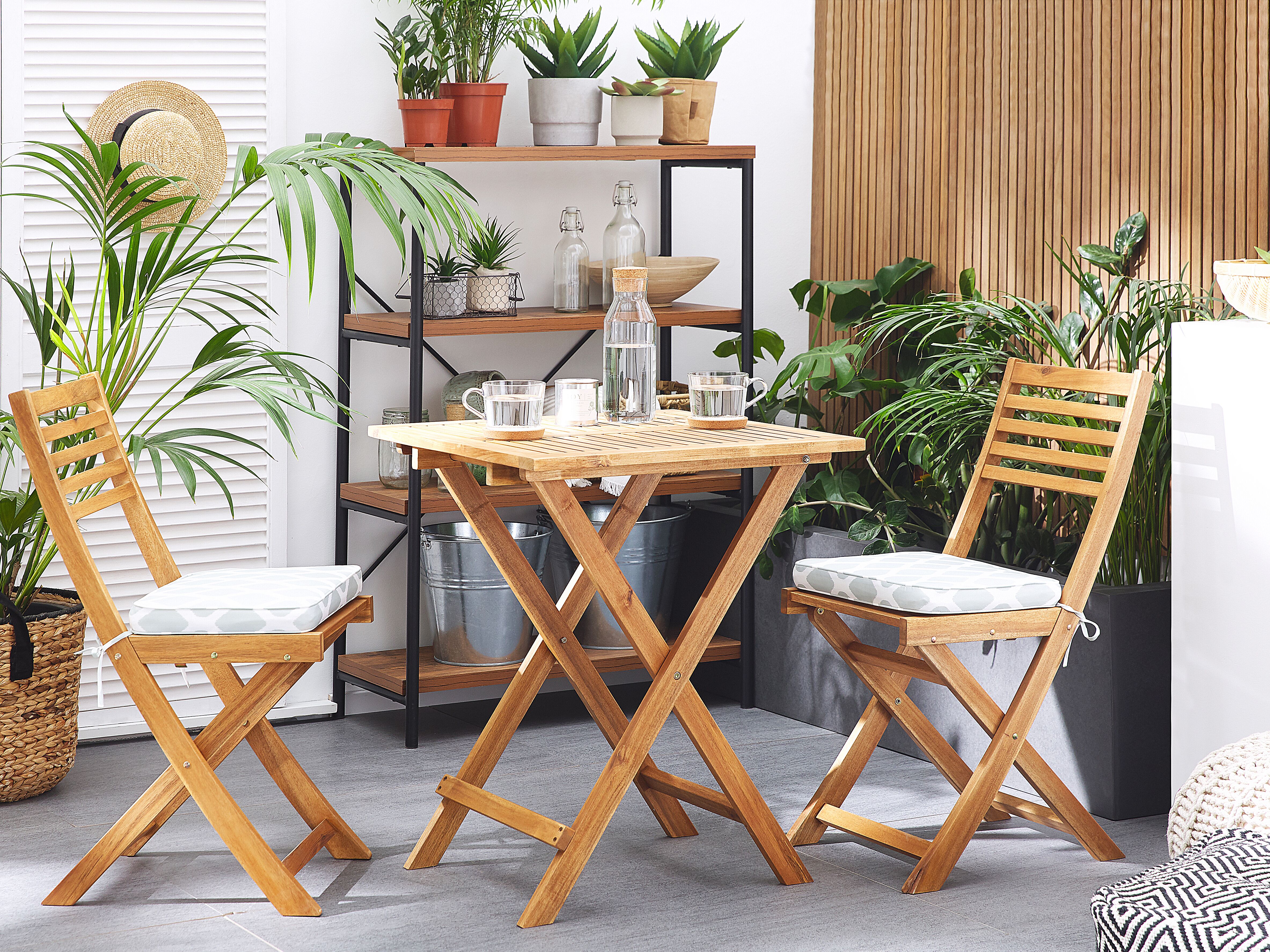 Bistro Set with Cushions Folding FIJI Acacia Wood Mint Green