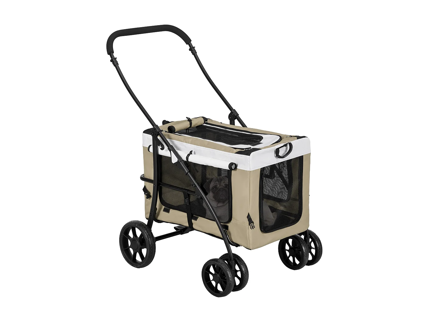 Poussette pliable animaux chien chat nacelle amovible 4 roues kaki
