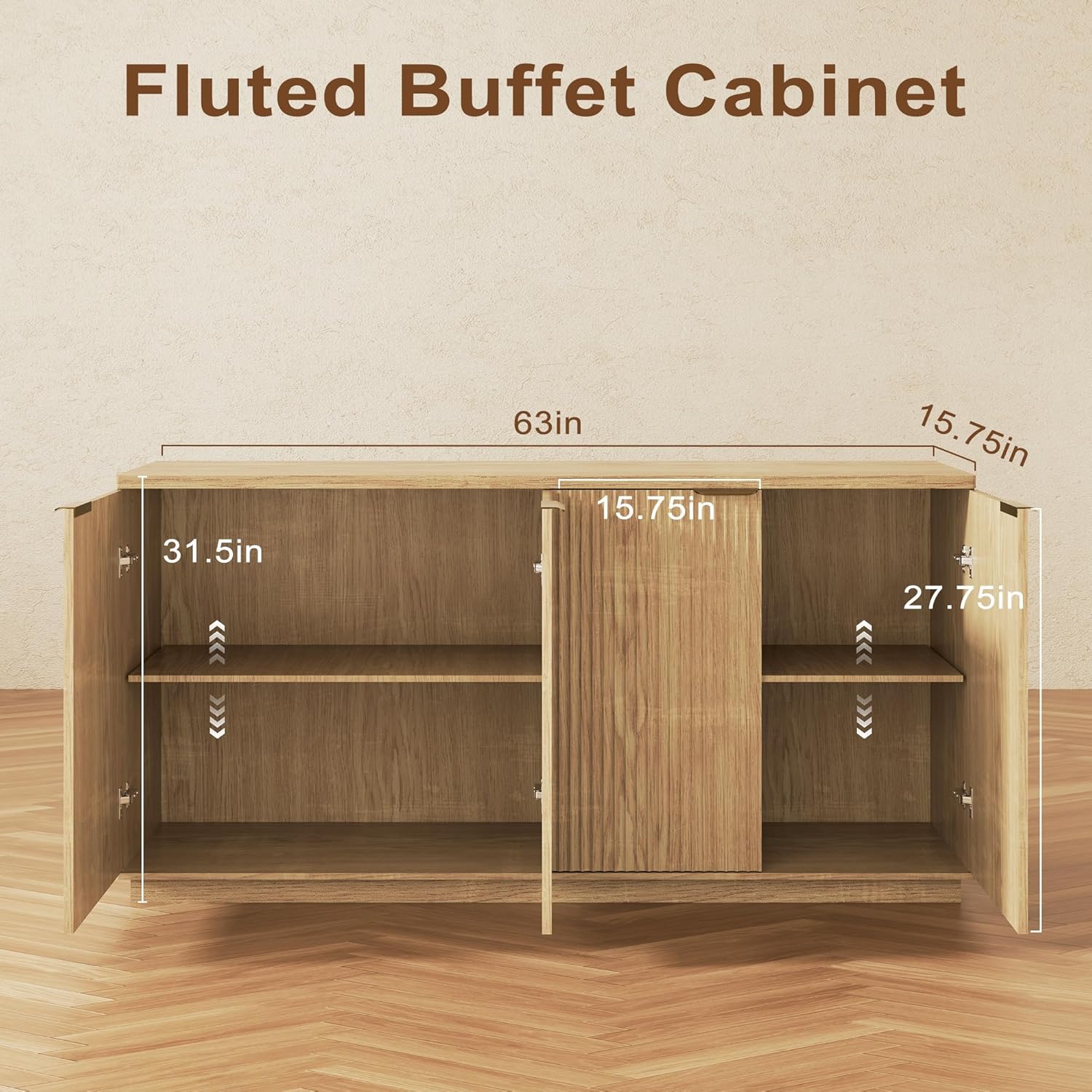 Fluted Sideboard Buffet Cabinet with Storage,63