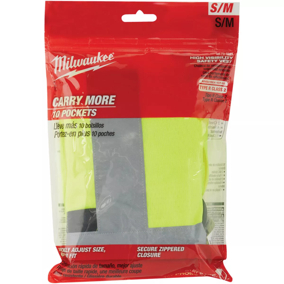Milwaukee ANSI Class 2 Hi Vis Yellow Safety Vest, Small/Medium