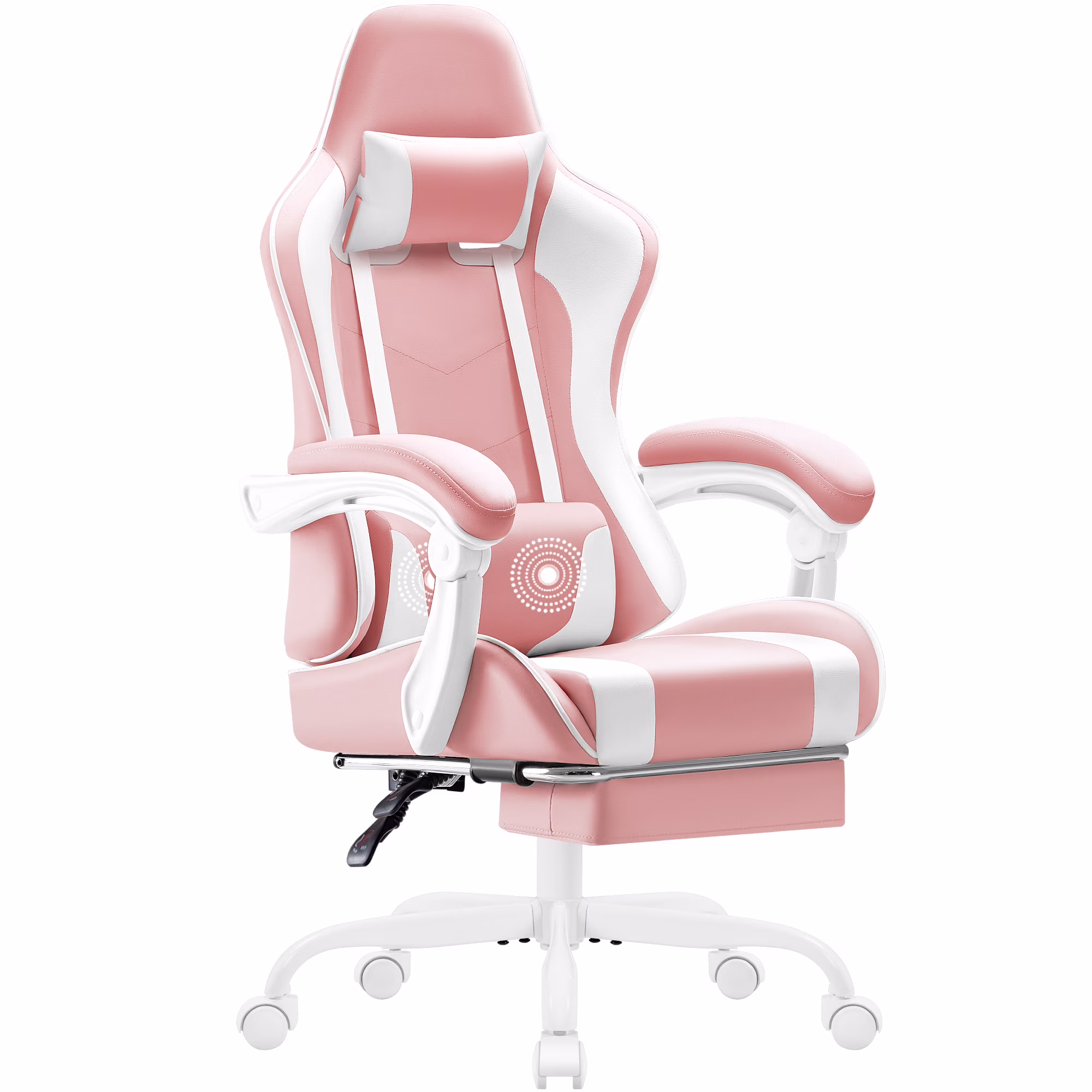 Lacoo PU Leather Gaming Chair Massage Ergonomic Gamer Chair Height Adjustable Computer Chair with Footrest & Lumbar Support, White - Image 13