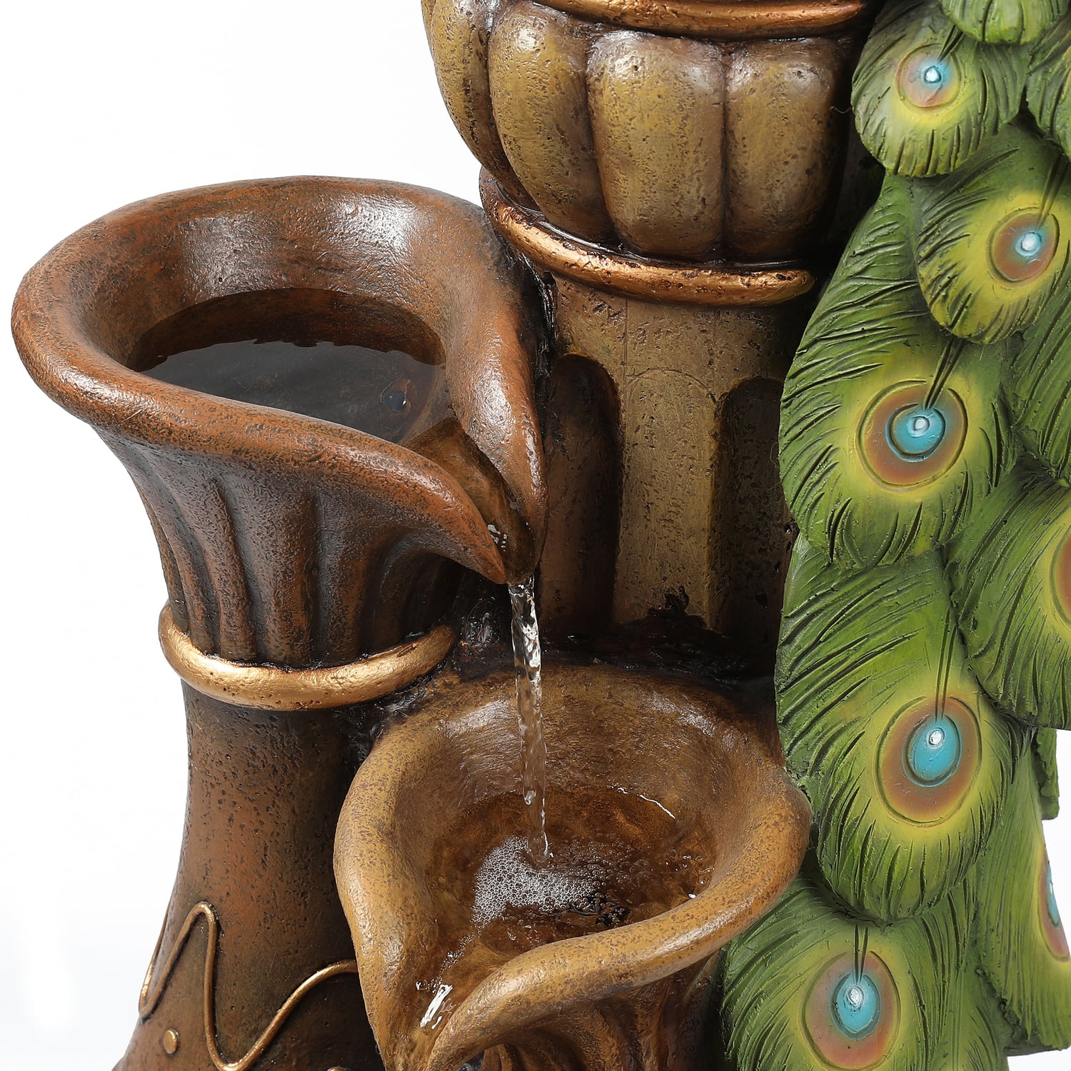 LuxenHome 44" Resin Outdoor Water Fountain, Peacock Garden Water Fountain Outdoor with LED Lights - Image 3
