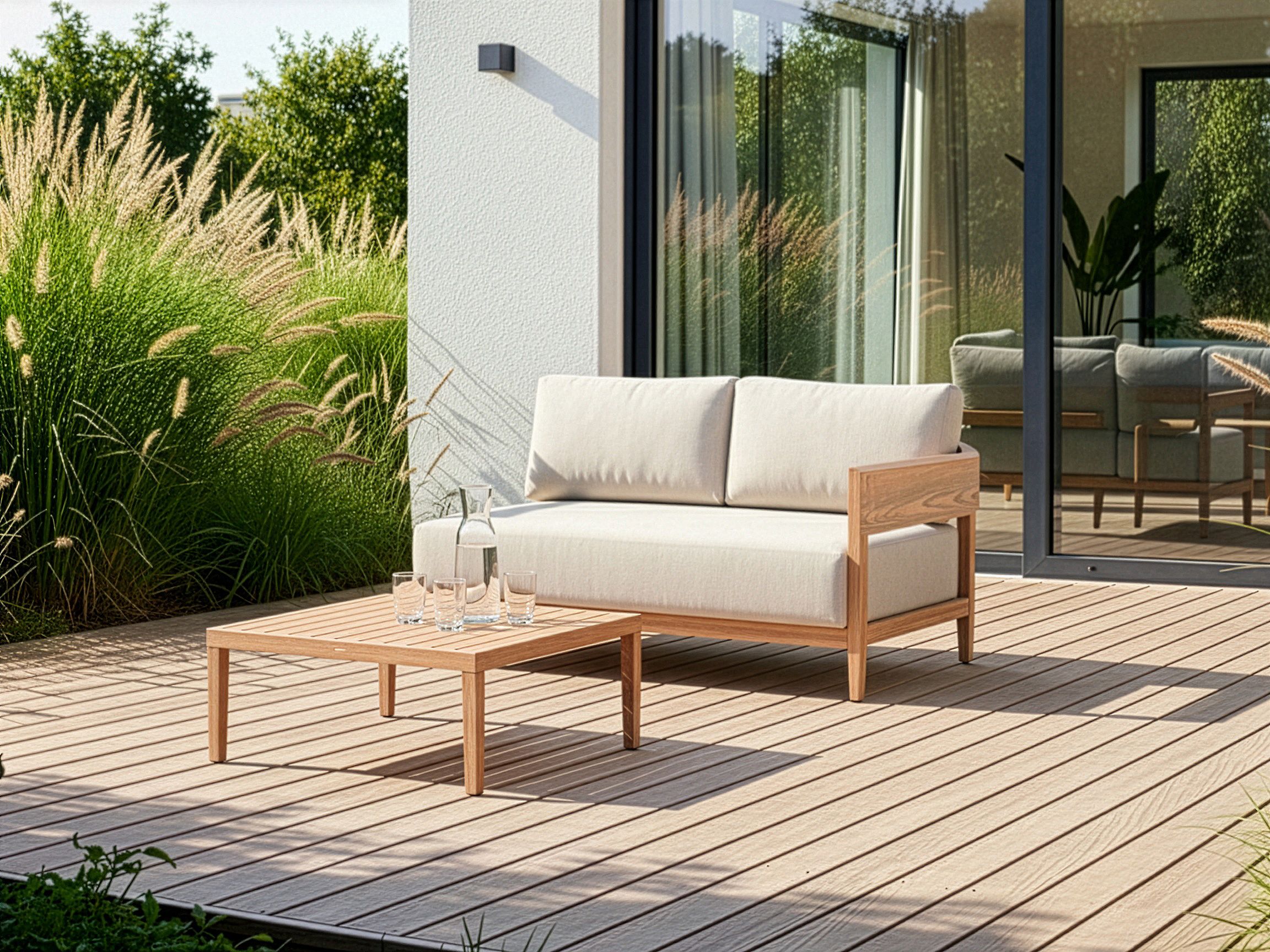 Garden Sofa with Table 2 Seater SAMPIERI Metal Light Brown