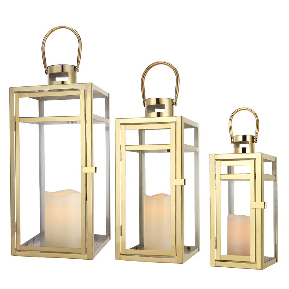 Stainless Steel Lantern Set of 3 12/15/19" Metal Lanterns with Tempered Glass for Parties & Events (Silver ) - Image 20