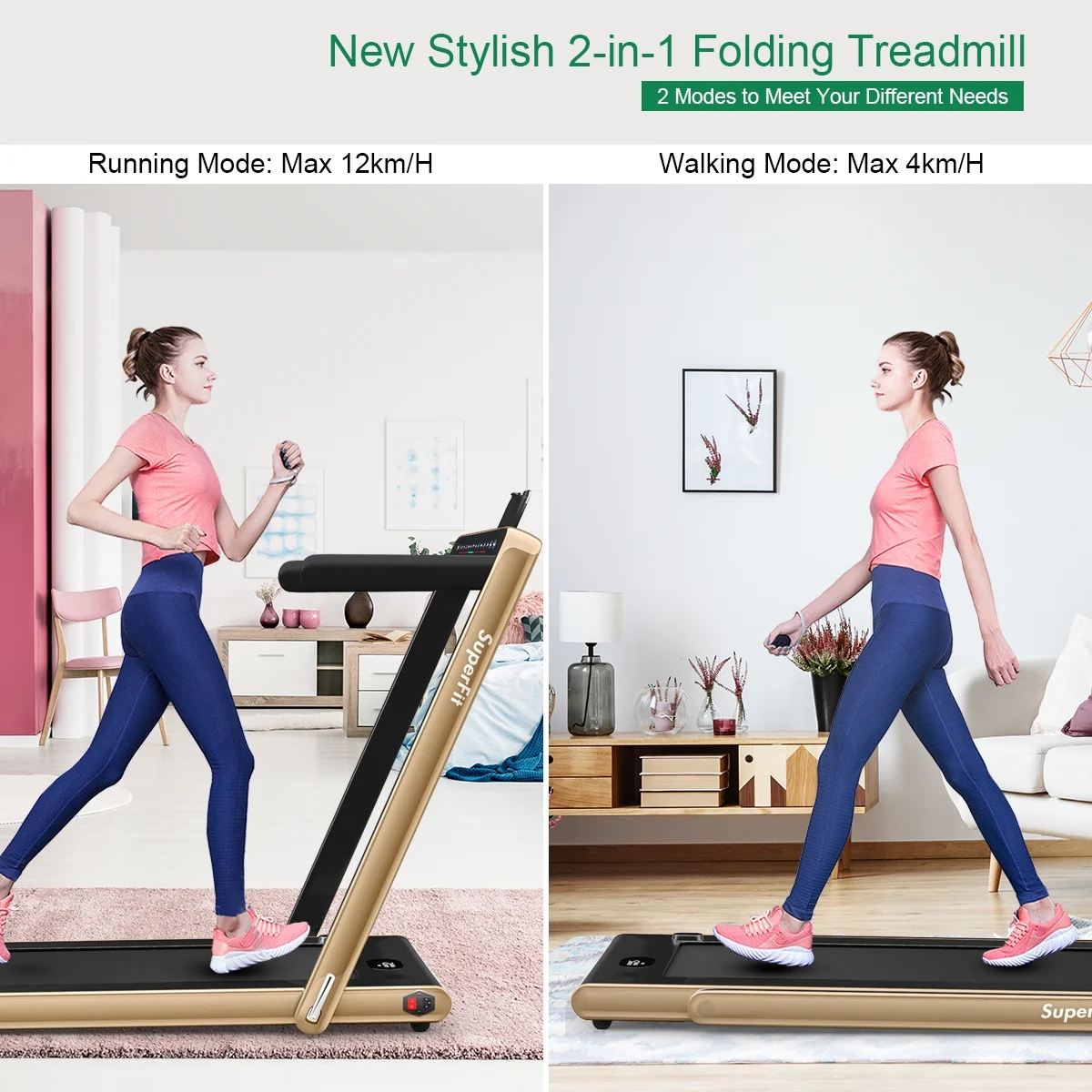 Gymax 2 in 1 Folding Treadmill 2.25HP Running Machine w/ Dual Display APP Control Black - Image 59