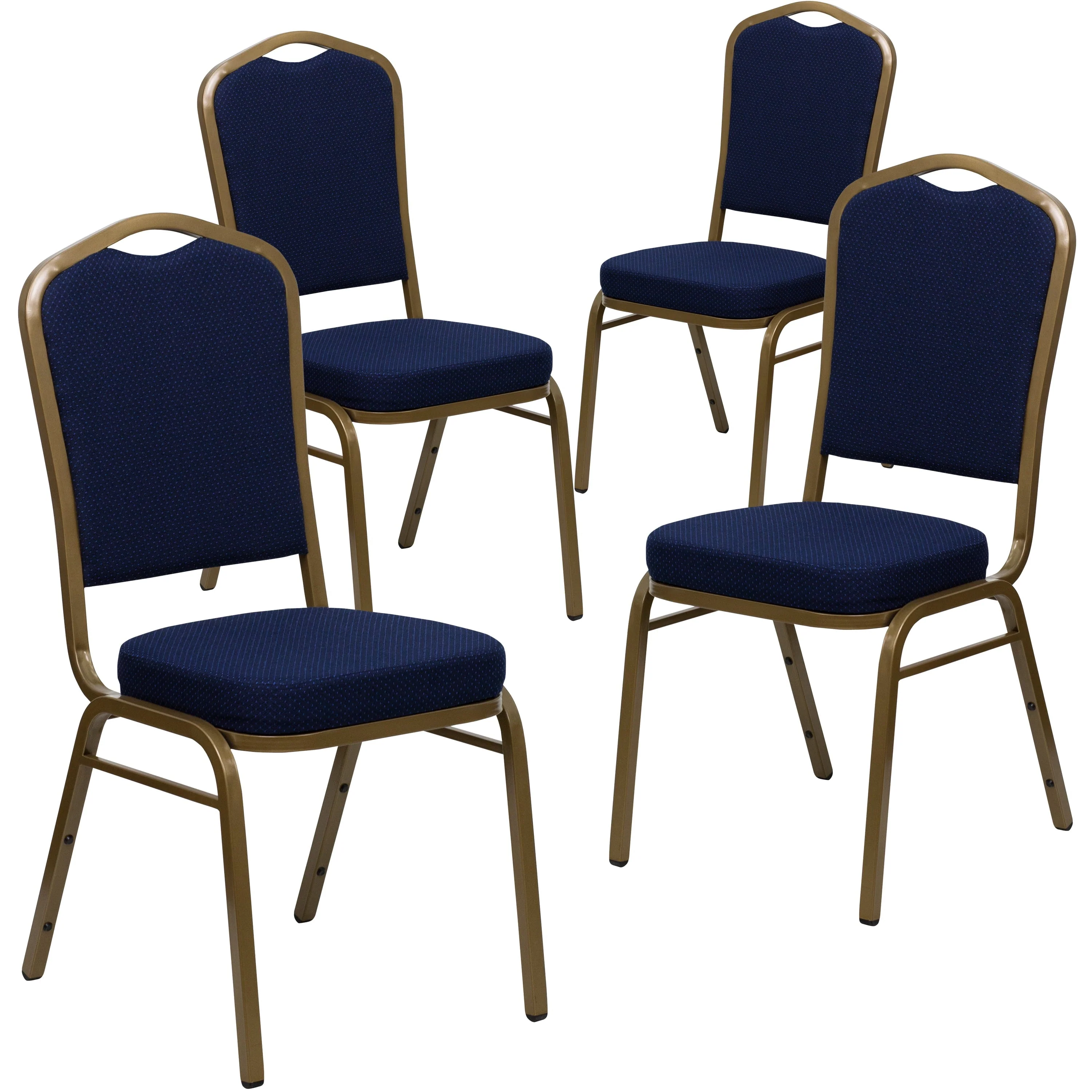 Flash Furniture 4 Pack HERCULES Series Crown Back Stacking Banquet Chair in Black Patterned Fabric - Gold Vein Frame - Image 35