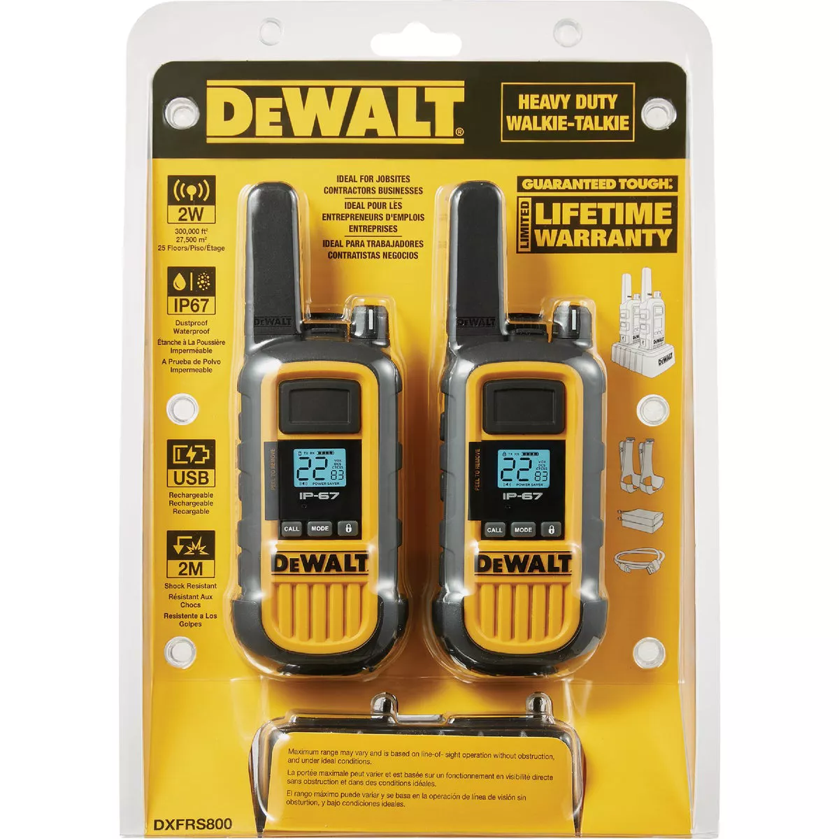 DEWALT 22-Channel 2W Heavy-Duty Jobsite FRS Walkie Talkie