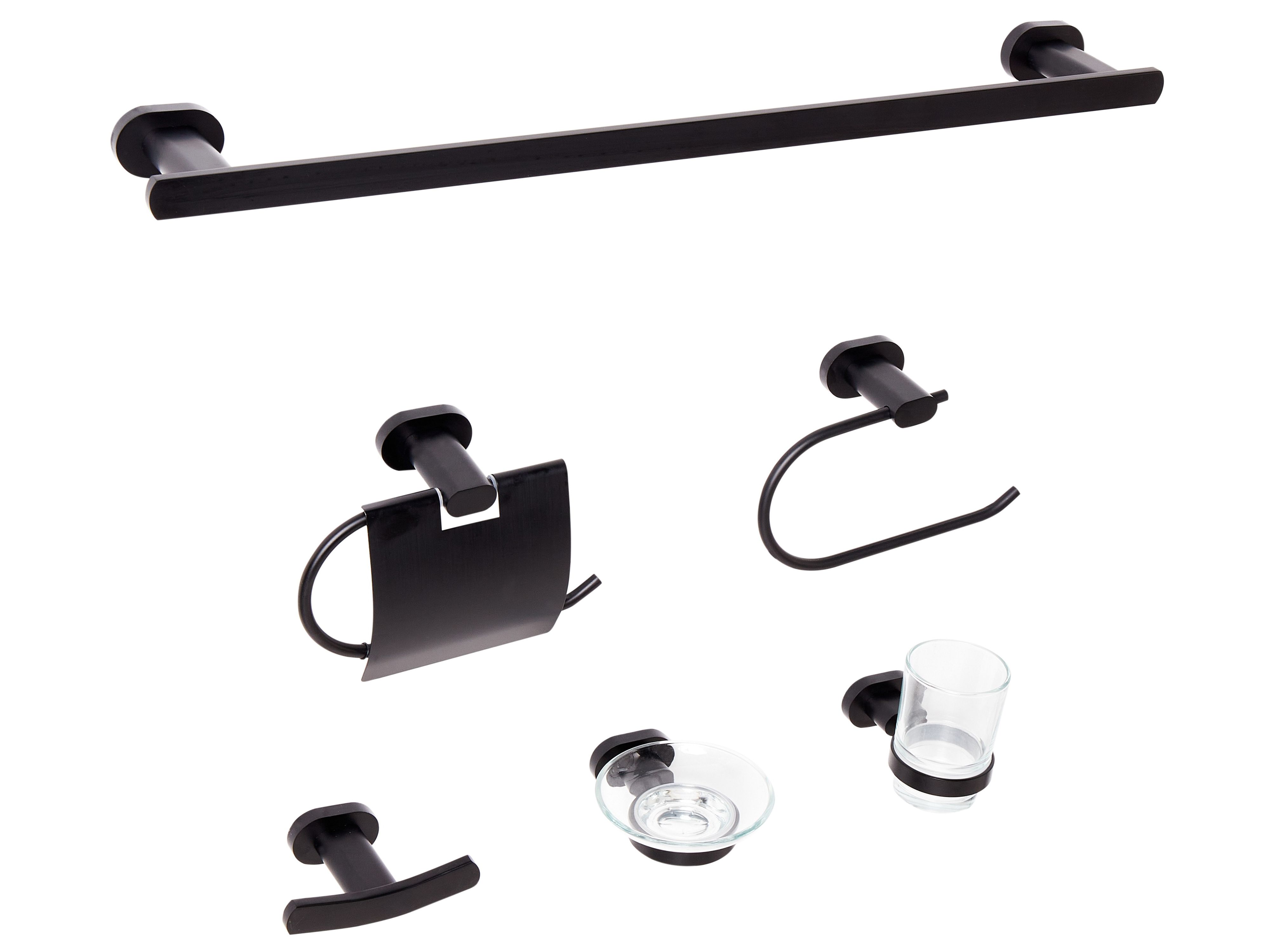 6-Piece Bathroom Hardware Set TOCOPILLA with Towel Bars and Hooks Black