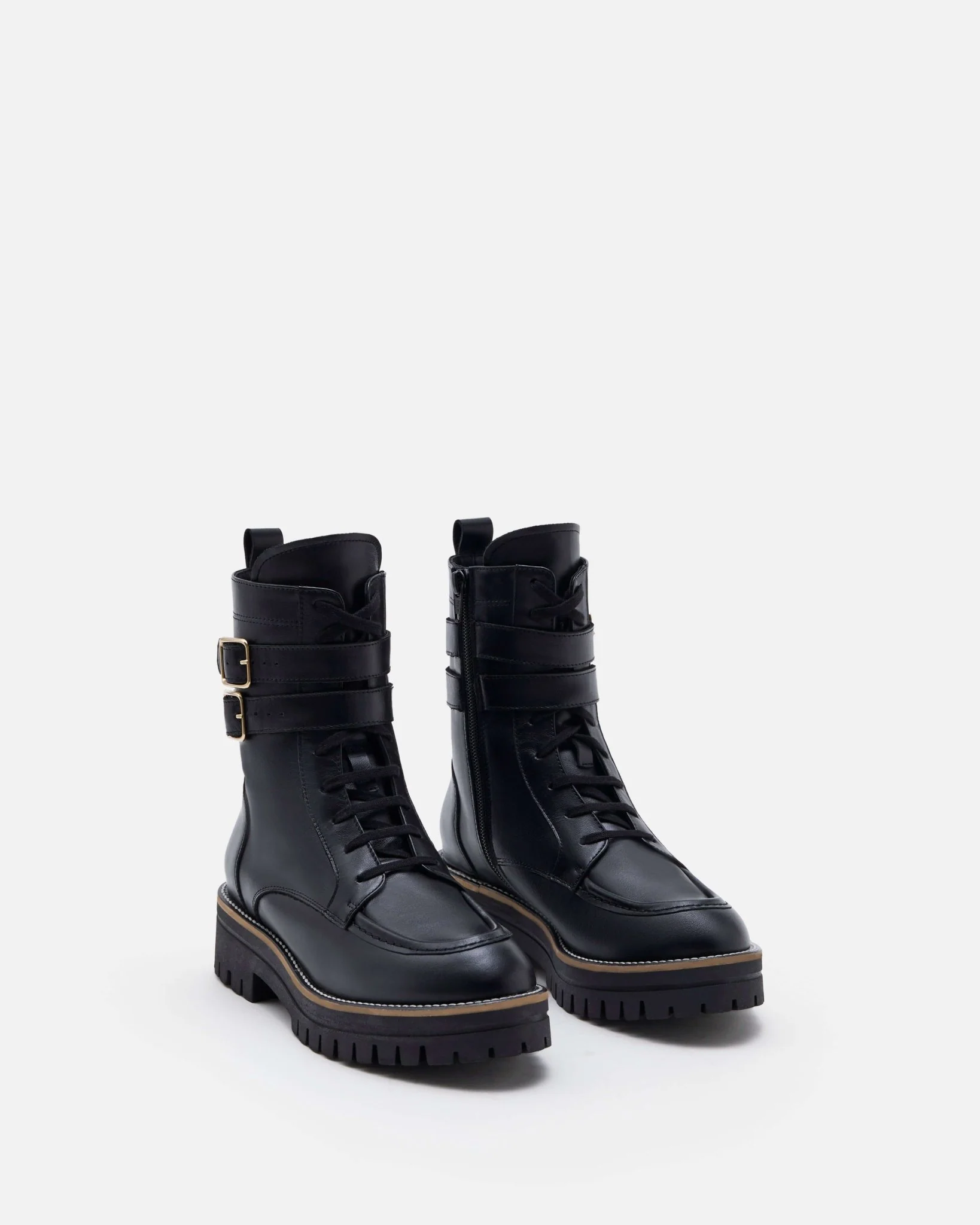BOTTINES MURCIA - En cuir à semelles crantées et boucles en métal noir