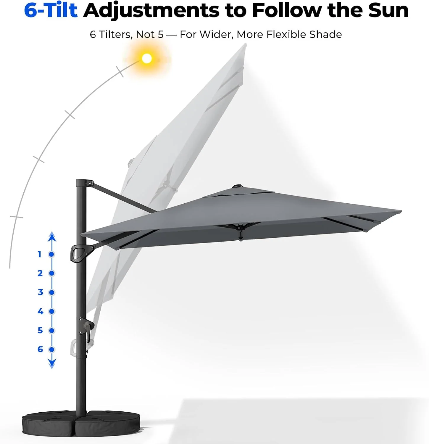 HOMSHADE Cantilever Patio Umbrella, 9x12FT, Grey, Aluminum, 360 Degree Rotation, 6 Tilts - Image 3 HOMSHADE Cantilever Patio Umbrella, 9x12FT, Grey, Aluminum, 360 Degree Rotation, 6 Tilts - Image 3