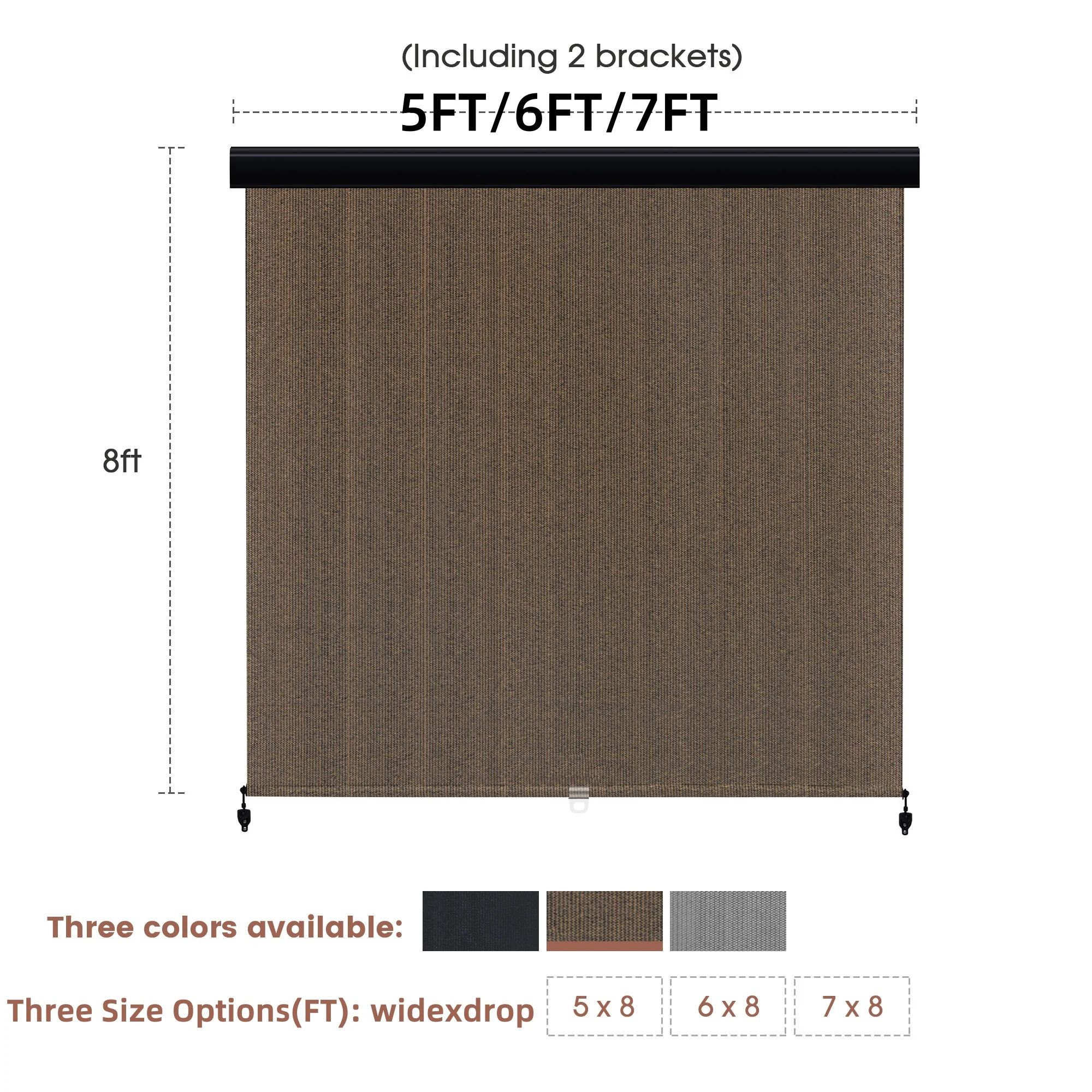 Vicllax Outdoor Patio Blinds Sun Shades Spring Roller Shade with Valance for Patio, Gray, 8'Wx8'H - Image 22