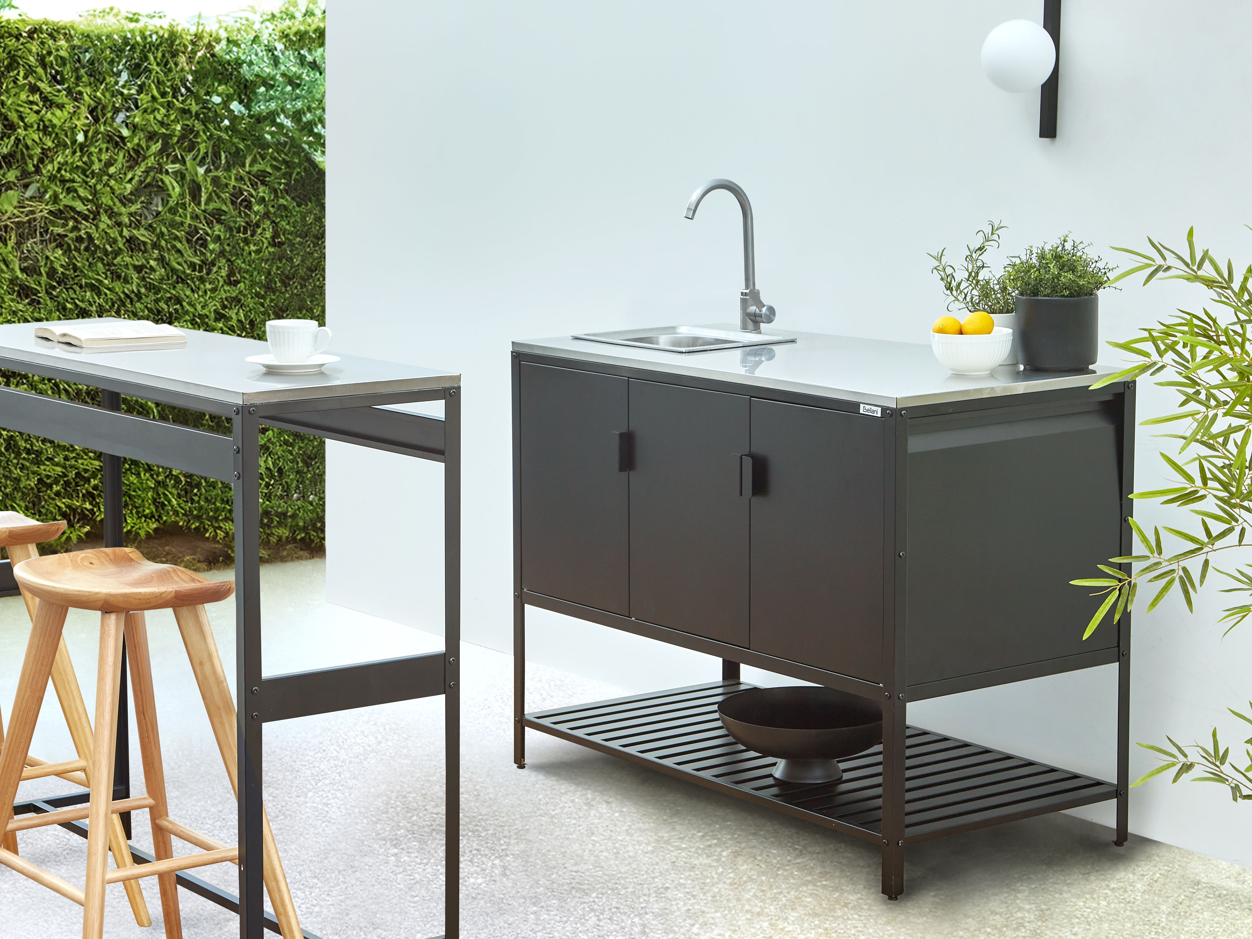 Outdoor Kitchen Cabinet with Sink MAENZA Metal Black