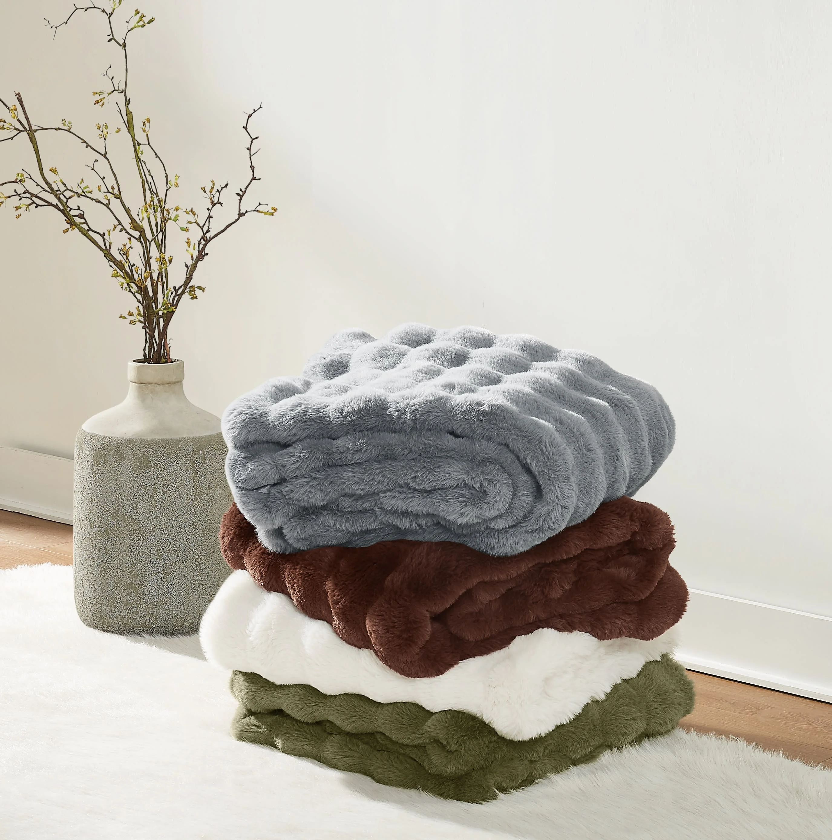 Brooklyn Loom Bubble Faux Fur 100% Microfiber Polyester Twin XL Blanket in Green, All Season, Adult Size, OEKO-TEX Certified - Image 11