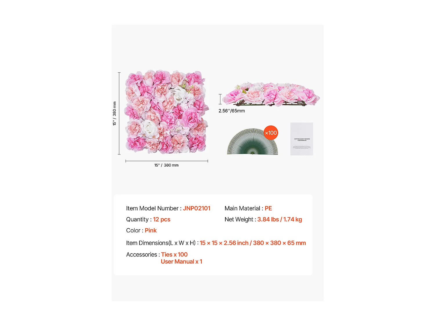 Panneaux Artificiels, SucceBuy Panneau Mural Floral 3D, 12 Pièces 38 × 38 cm, Tapis Floral Artificiel pour Mariage, Intimité