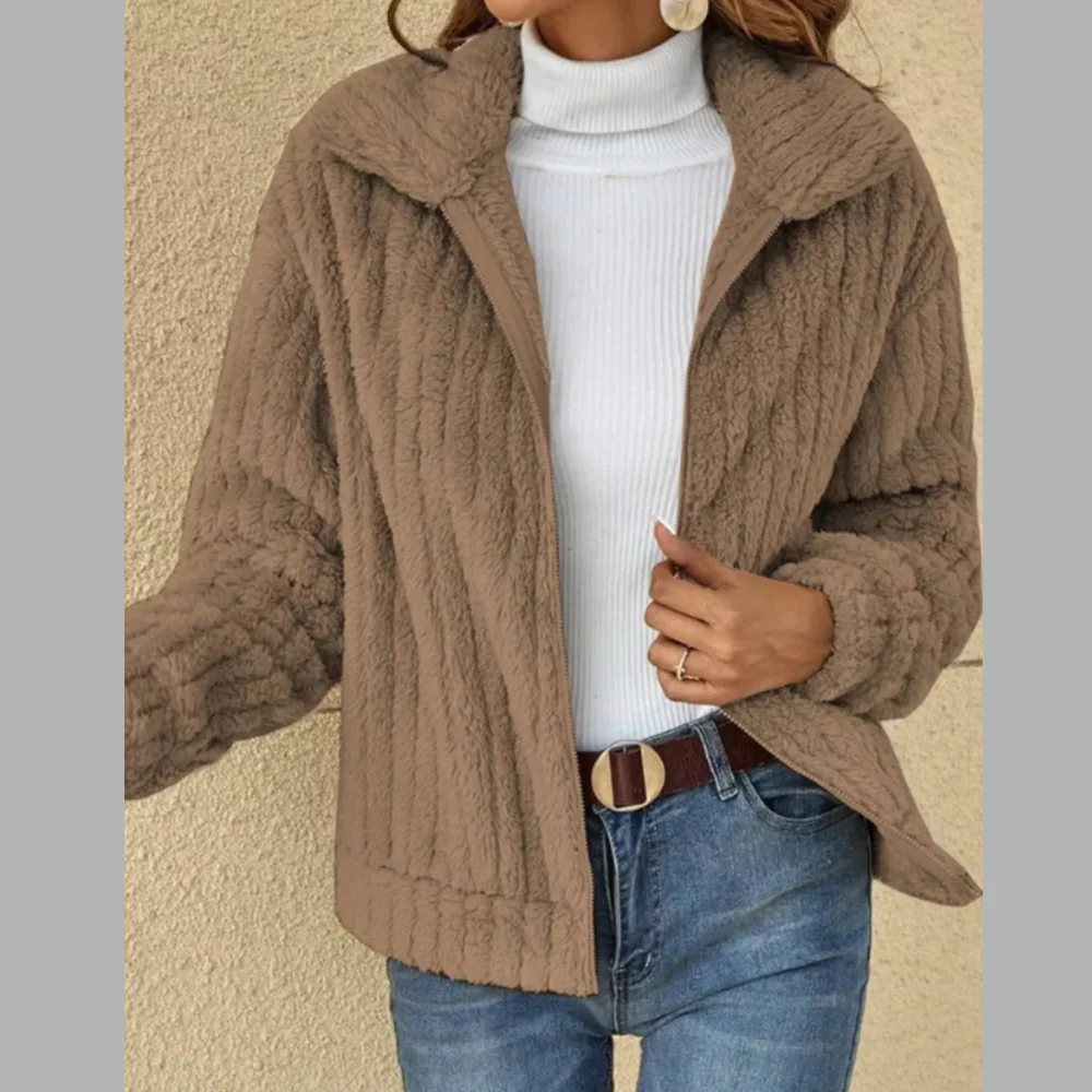 Full Size Zip-Up Long Sleeve Texture Jacket Plus Size - ZKZOOK