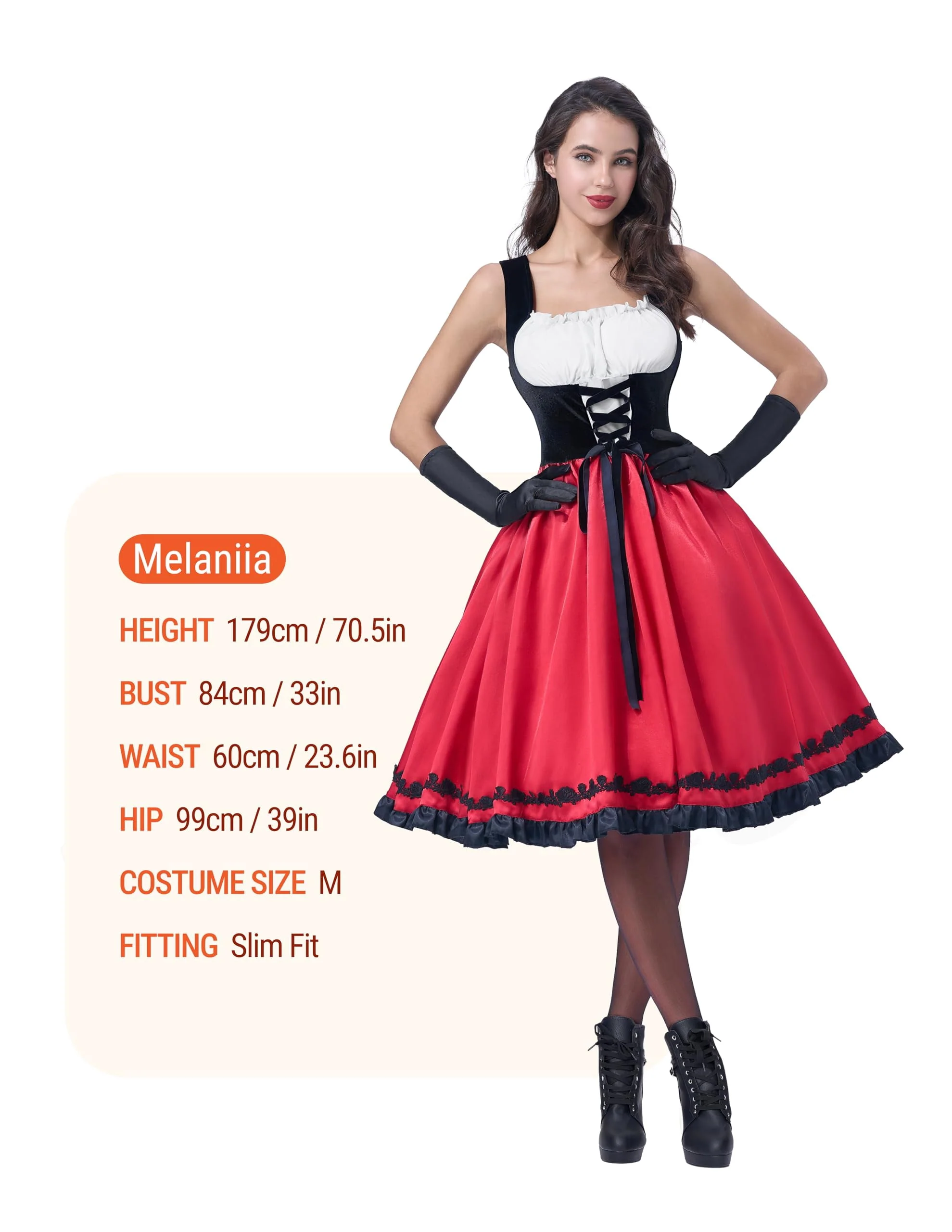 Joyfy Women Little Red Riding Hooded Costume with Dress, Cape and Gloves, Adult Women Halloween Costume for Halloween Party Cosplay - Image 4 Joyfy Women Little Red Riding Hooded Costume with Dress, Cape and Gloves, Adult Women Halloween Costume for Halloween Party Cosplay - Image 4