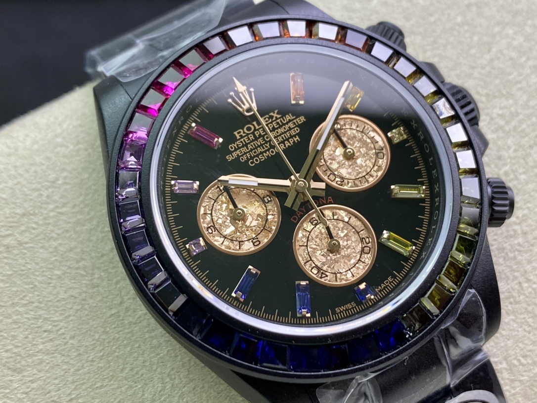 Rolex Daytona - Iridescent Diamond Modified Black Gold Dial(1:1 replica) - Elite Watch Atelier