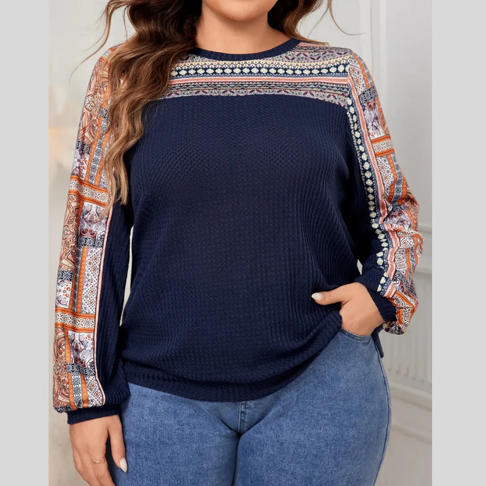 Honey Plus Size Printed Long Sleeve Sweatshirt - ZKZOOK