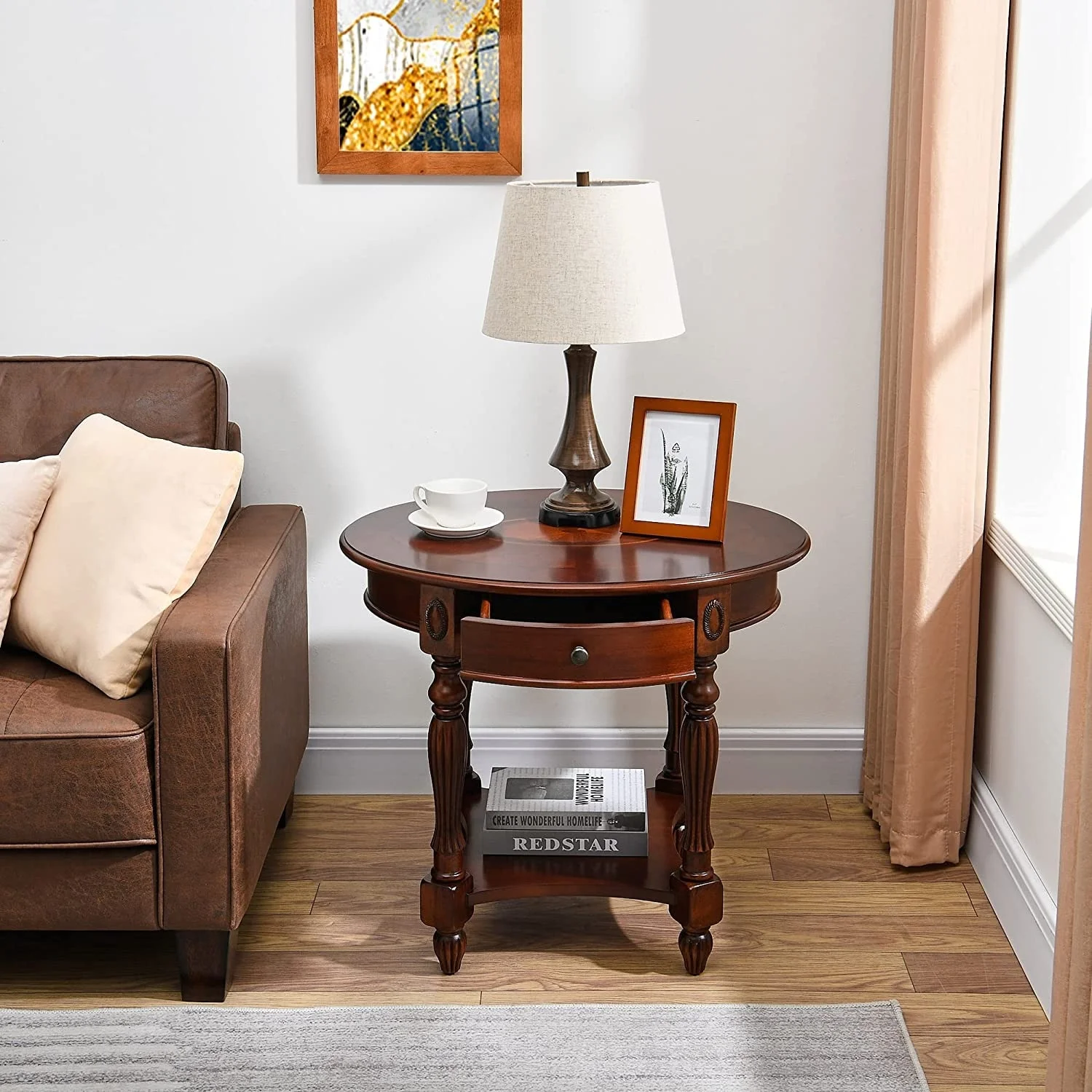 Solid Wood Coffee Table Console Table with Storage Drawer Square Side Table End Tables - Image 10