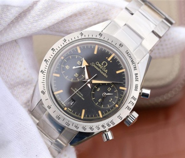 Replica Omega OMF Speedmaster 57 Co-Axial Black Dial Brown Markers SS Bracelet A9300 - Elite Watch Atelier