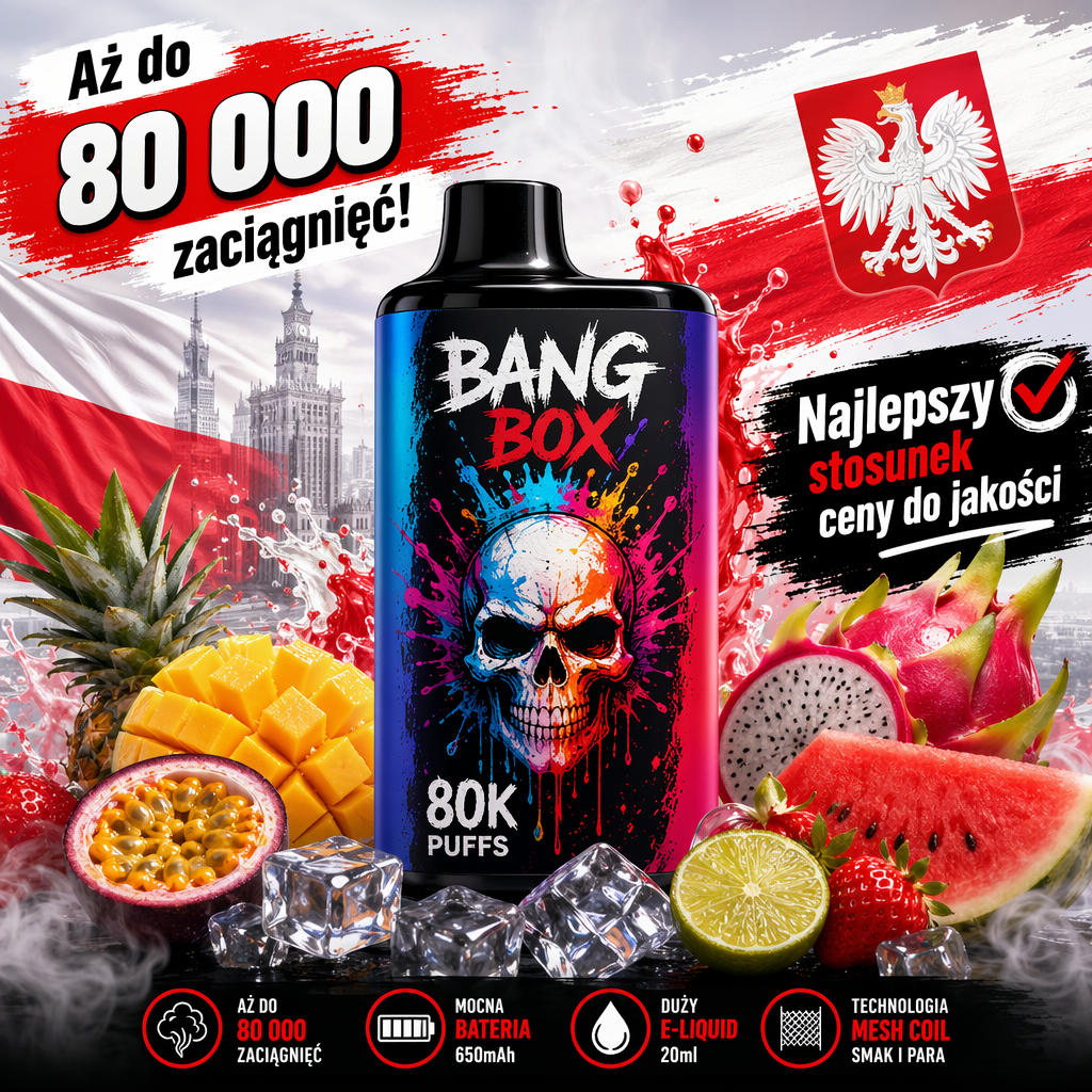 BANG BOX 80 000 zaciągnięć – pojedyncze urządzenie 3w1; 650 mAh, 20 ml, Mesh Coil