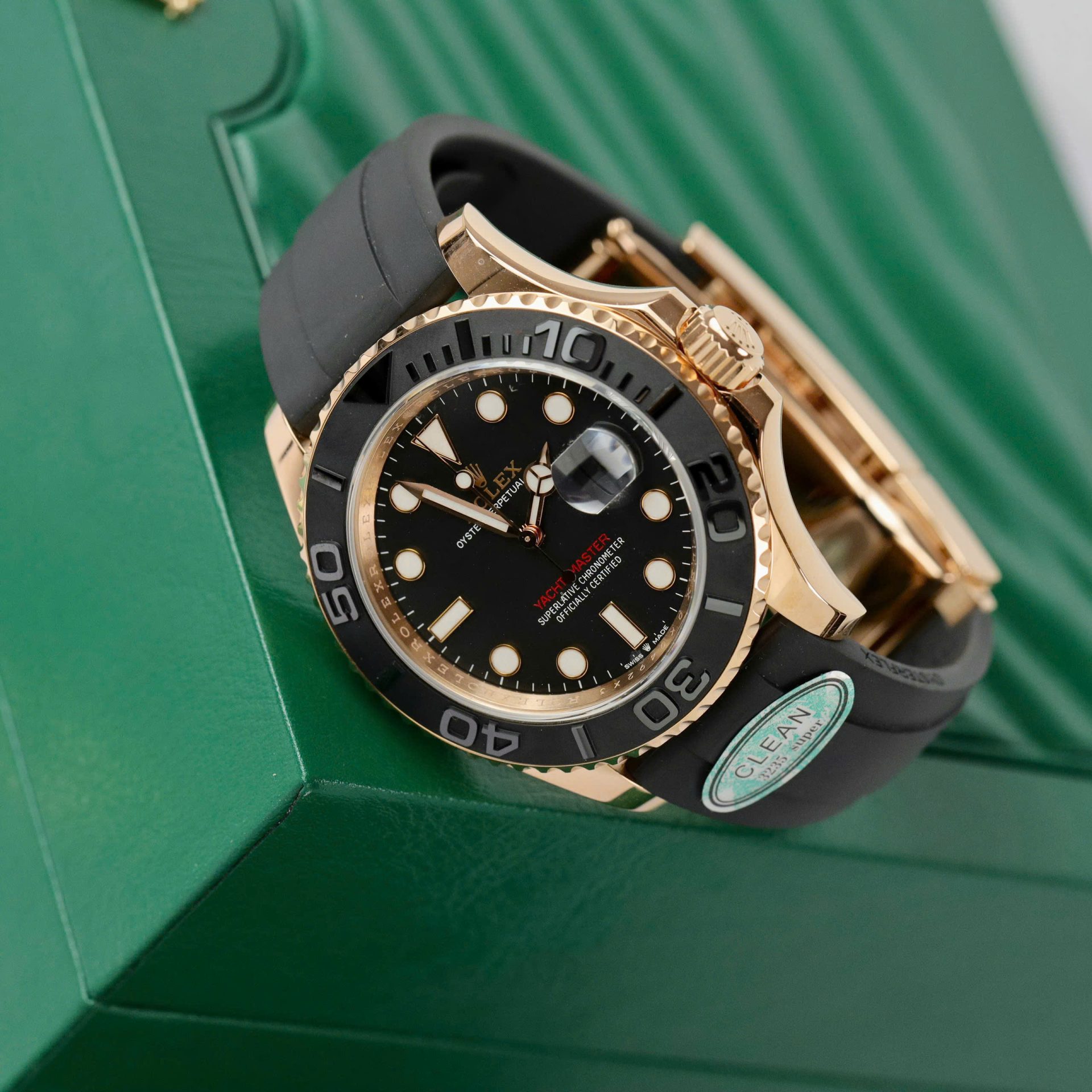 Rolex Yacht-Master 18K Rose Gold Case Replica Watch Black Dial 40mm - Elite Watch Atelier
