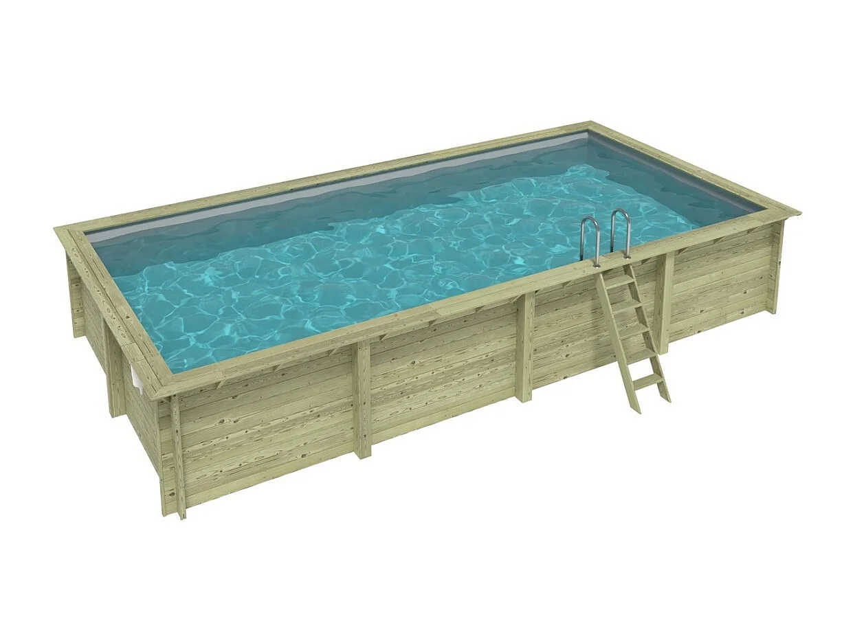 Piscine en bois AQUA 8.5 x 4.35 - H.1.45 m, gris clair, fixations à sceller - BAS7309OSPI2 - ALTANKA