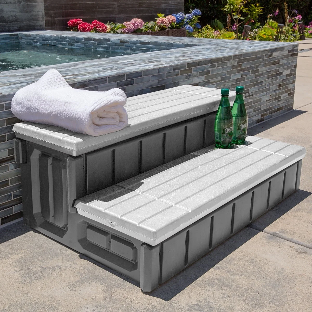 XtremepowerUS Hot Tub Steps With Storage, Spa Step, 36" Length, Camper/Deck Steps, Anti-Slip Brown - Image 14