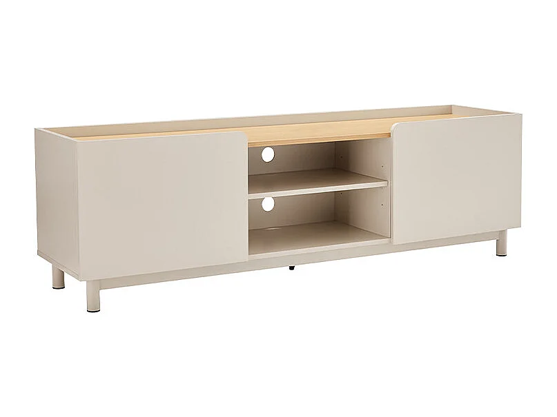 Stanley - Meuble TV 2 portes en bois et métal L160cm - Beige