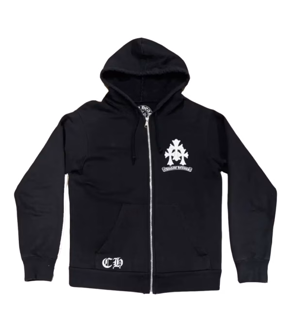Chrome Hearts Triple Cross Logo Zip Up Hoodie