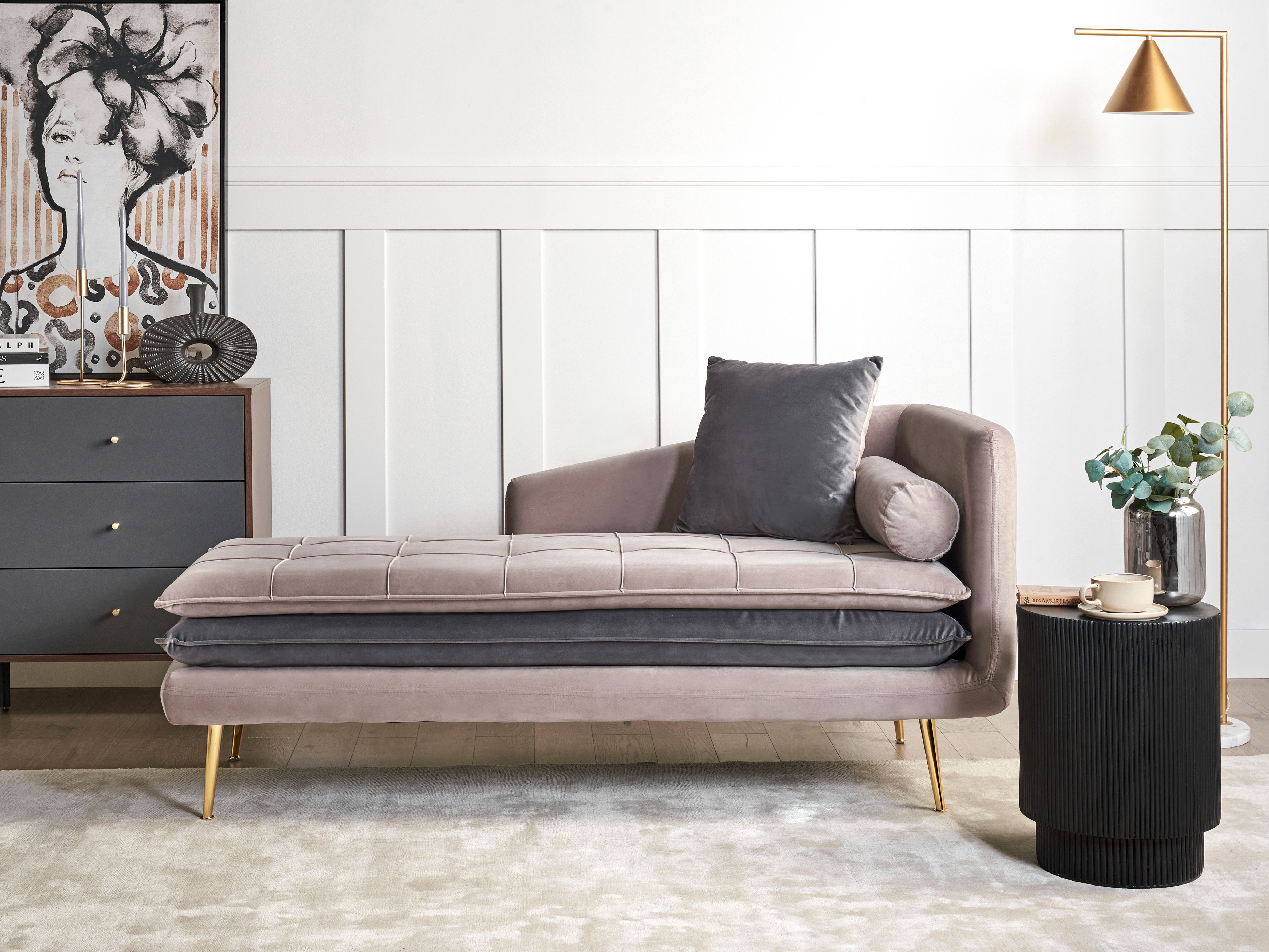 Right-Hand Chaise Lounge GONESSE Velvet Taupe