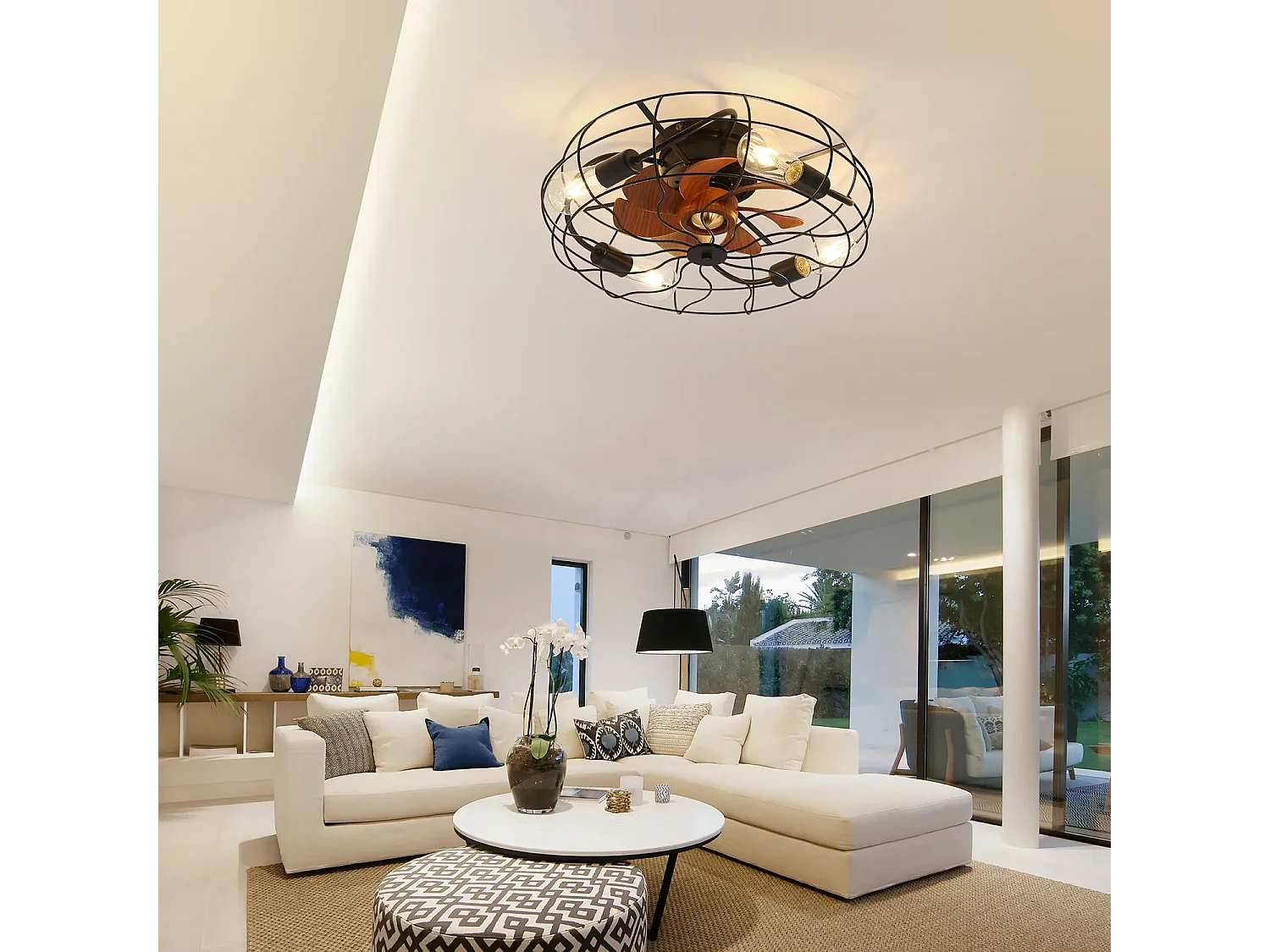Ventilateur de plafond 20 pouces - Ventilateur de plafond avec ampoule et 7 pales en ABS - 6 vitesses réglables - pour salon
