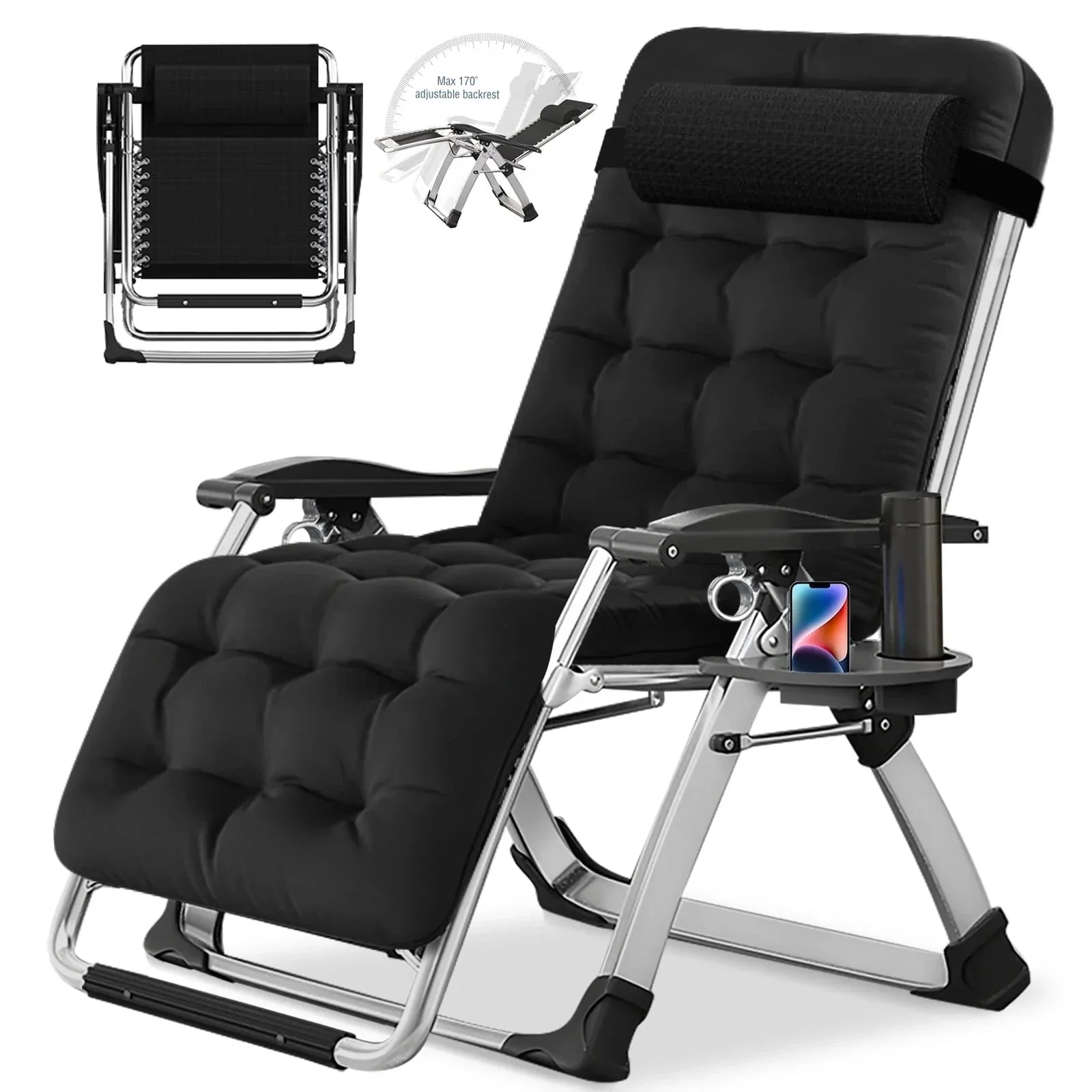 NAIZEA Zero Gravity Lawn Recliner Chairs, 2 Pack, Black - Image 34 NAIZEA Zero Gravity Lawn Recliner Chairs, 2 Pack, Black - Image 34