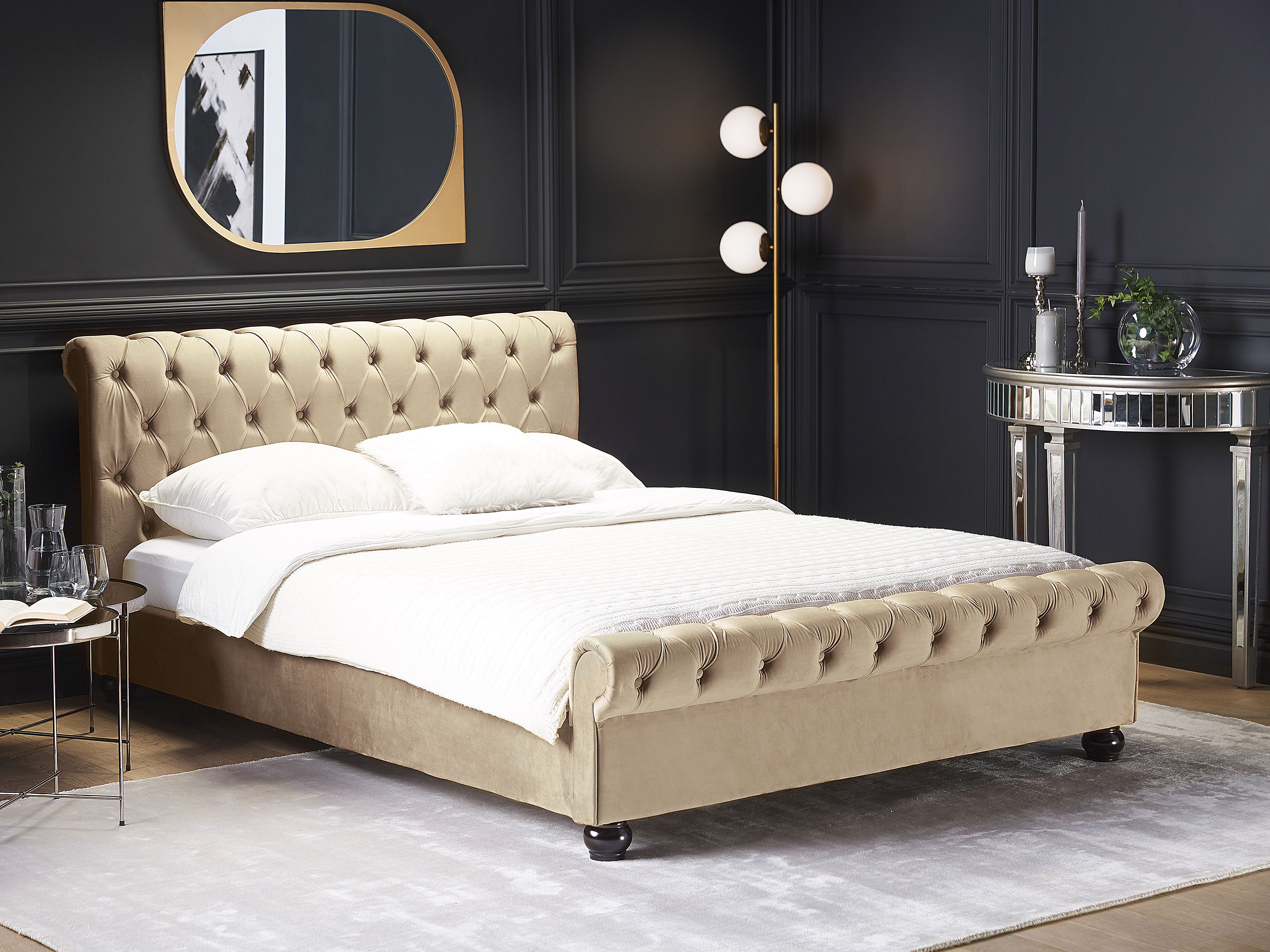 Bed Velvet AVALLON 180 x 200 cm (EU Super King) Beige