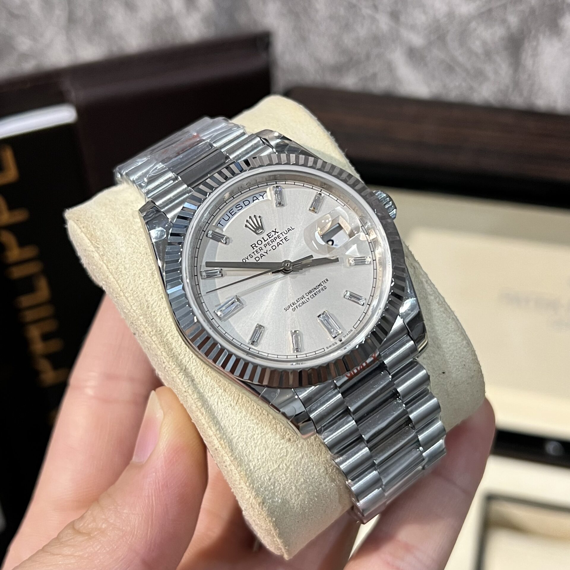 Rolex Day-Date 228239 Replica Watch White Dial Refine 166gram GM V2 40mm - Elite Watch Atelier