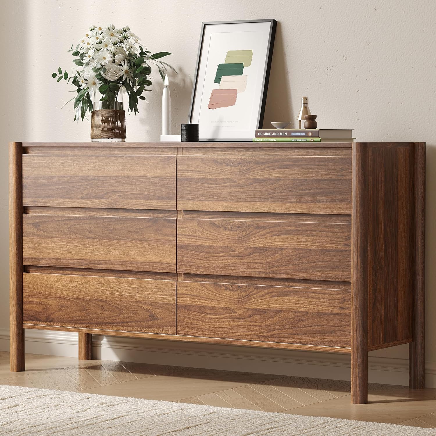 CHUWELL 6 Drawer Walnut Dresser for Bedroom, 47